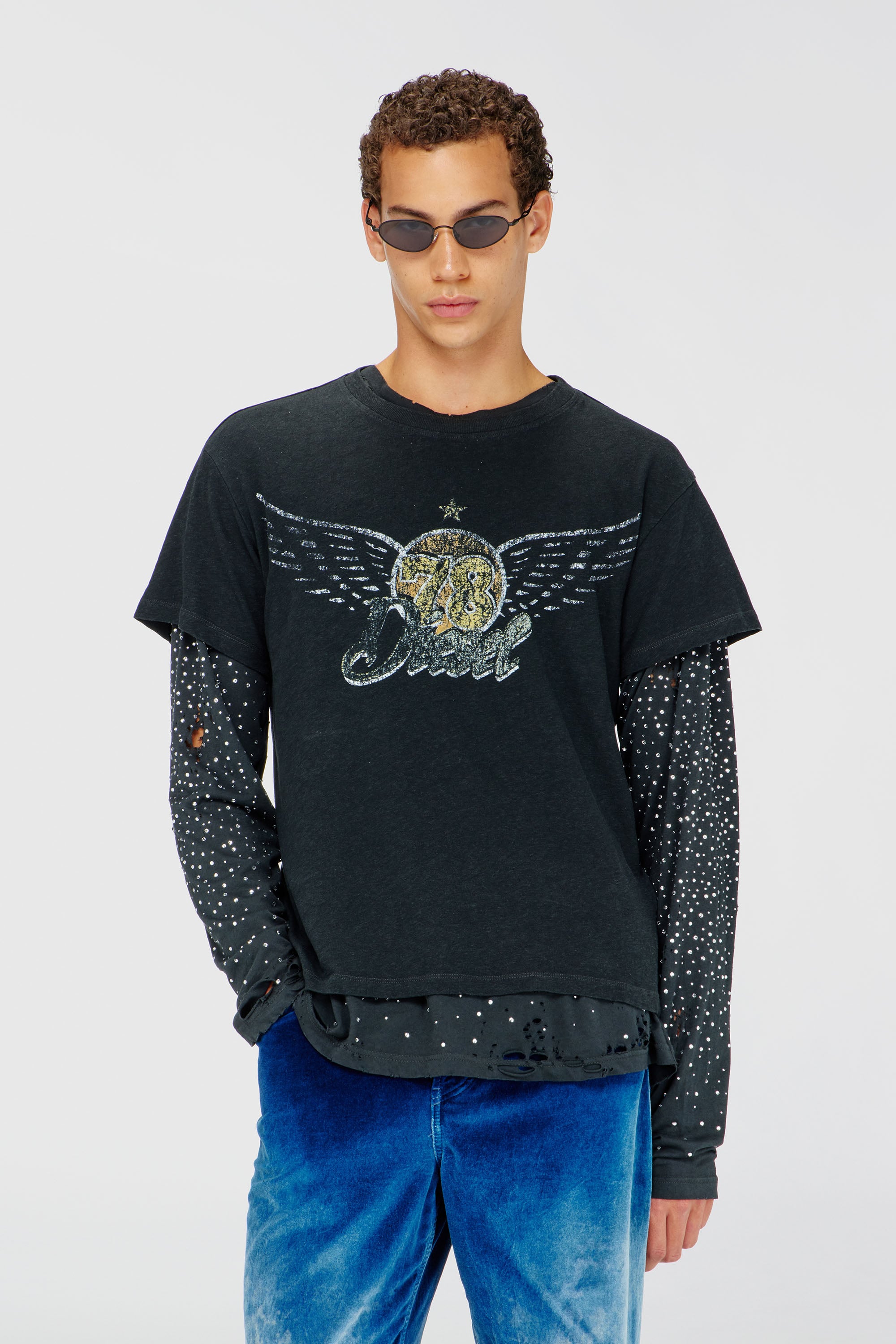 Diesel - T-GERIO-A, T-shirt en coton-chanvre avec motif concert Homme in Noir - 1