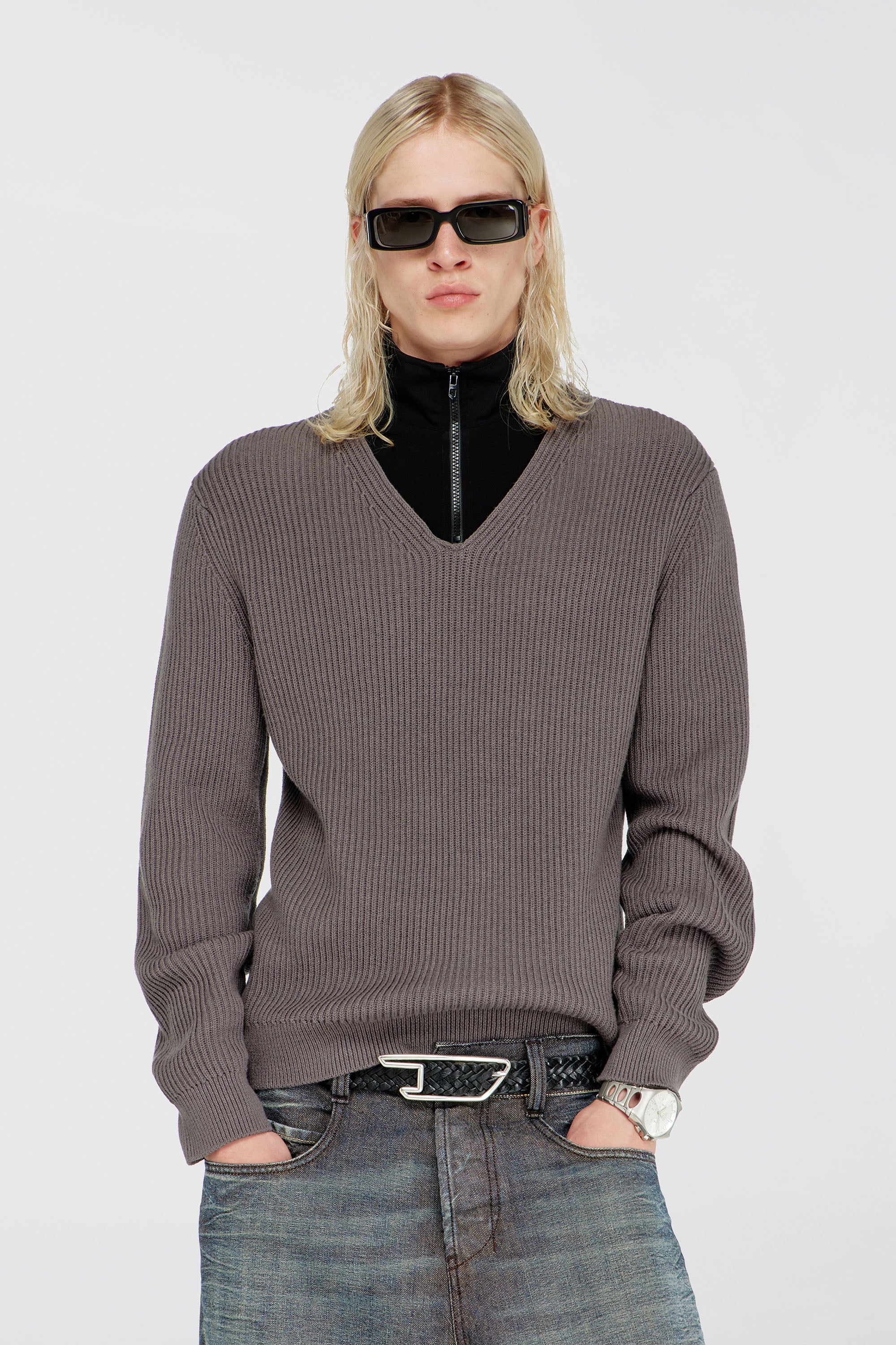 Diesel - K-MAMU, Pull &agrave; zip court avec col superpos&eacute; Homme in Polychrome - 1