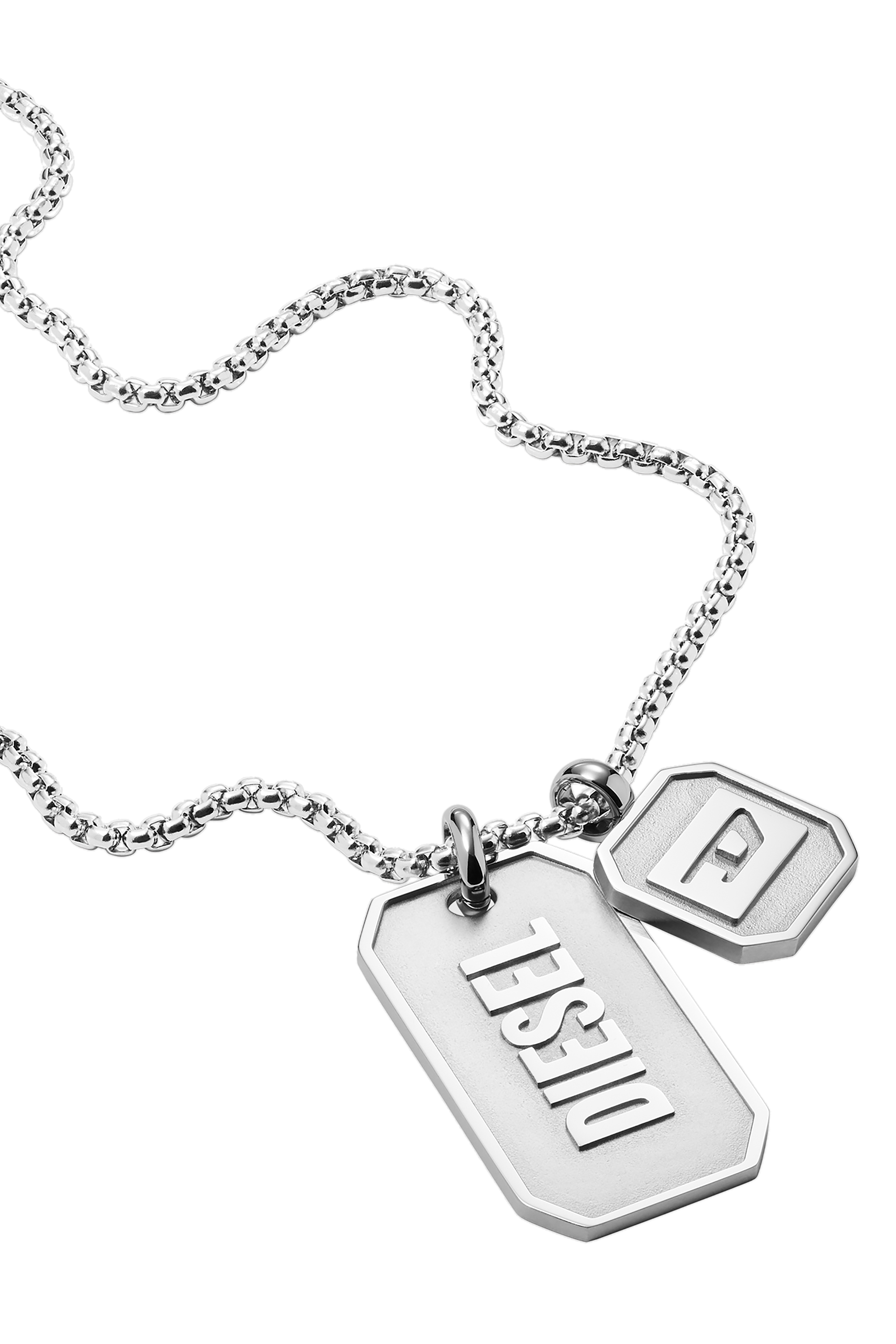 Diesel - DX1260, Collier en acier inoxydable avec Logo pendentif double Homme in Gris argenté - 1