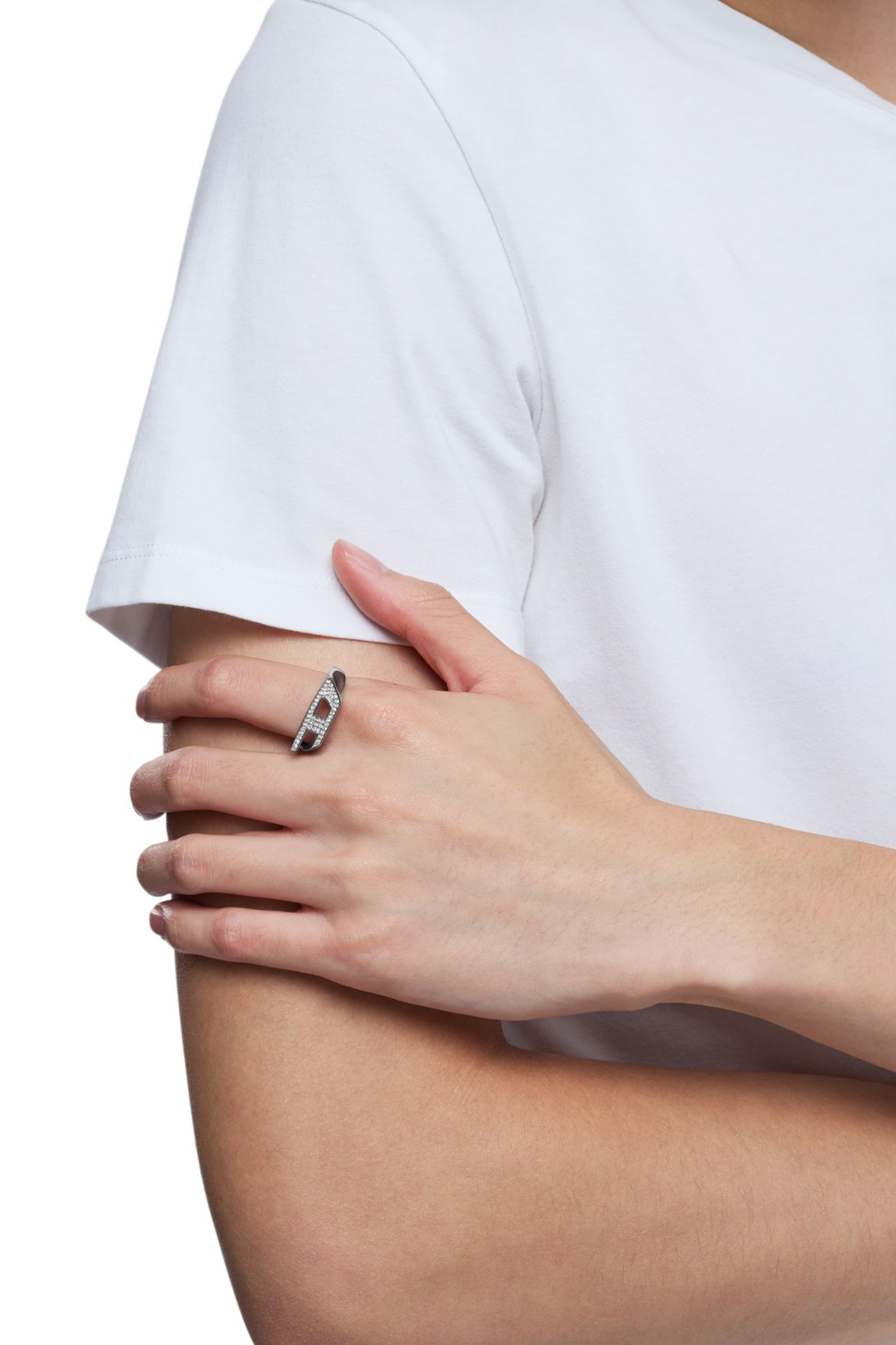 Diesel - DX1629040 JEWELLERY, Bague chevalière scintillante en acier inoxydable Mixte in Gris argenté - 5