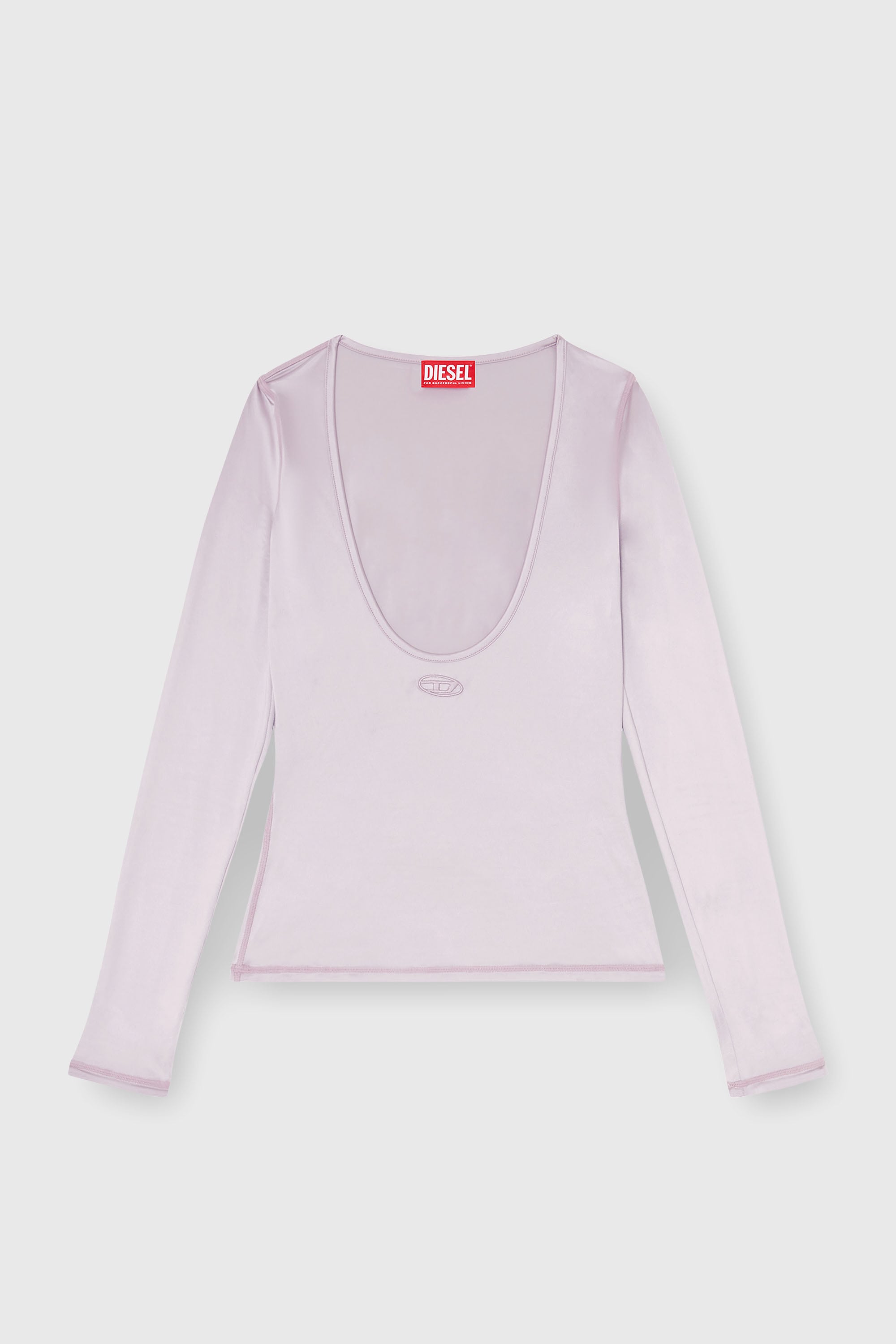 Diesel - T-ELPHIN-LS, Top slim en nylon &agrave; encolure d&eacute;gag&eacute;e avec Logo Oval D brod&eacute; Femme in Violet - 2