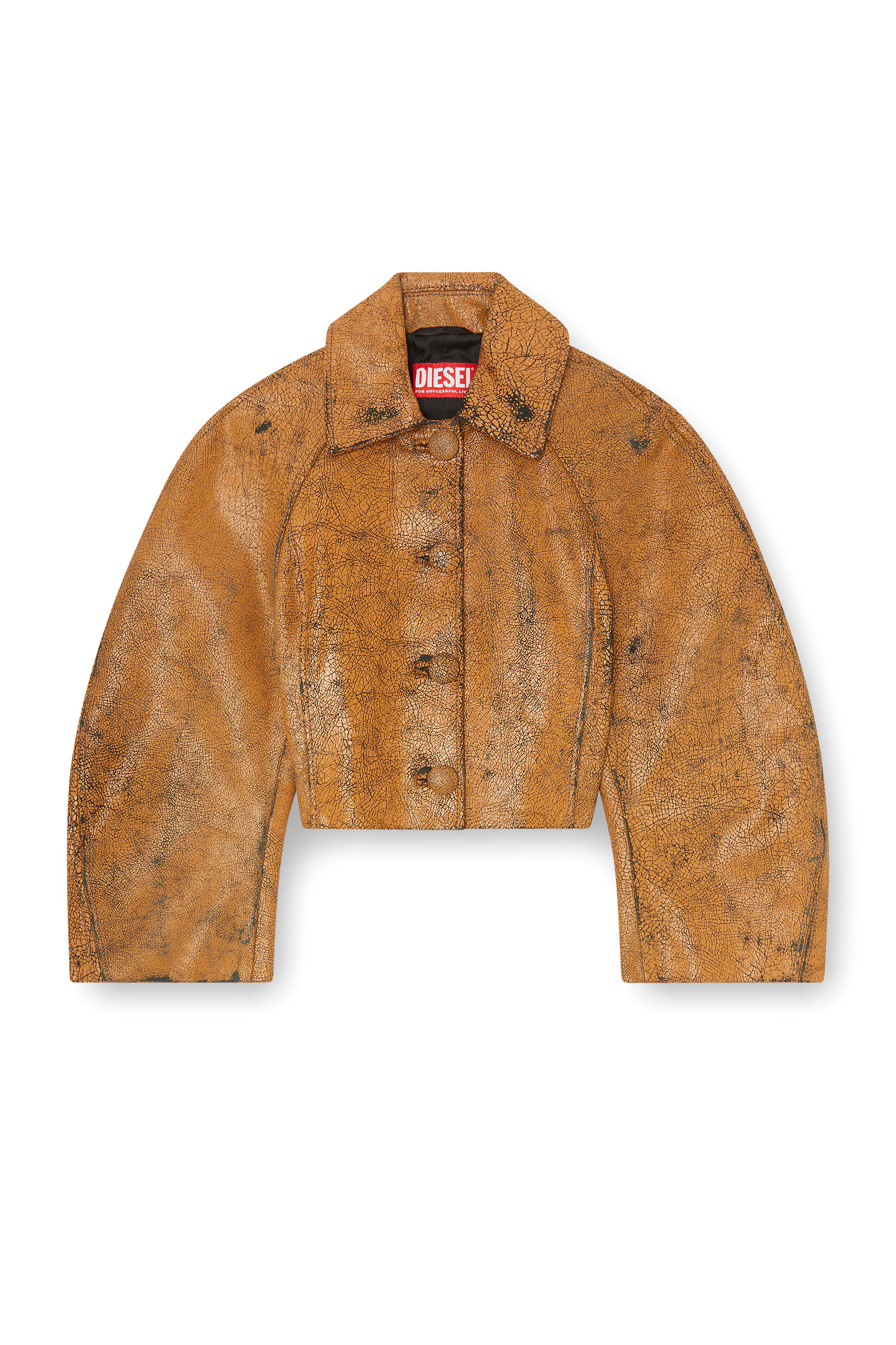 Diesel - L-RAYA, Veste cocon courte en cuir craquel&eacute; Femme in ToBeDefined - 3