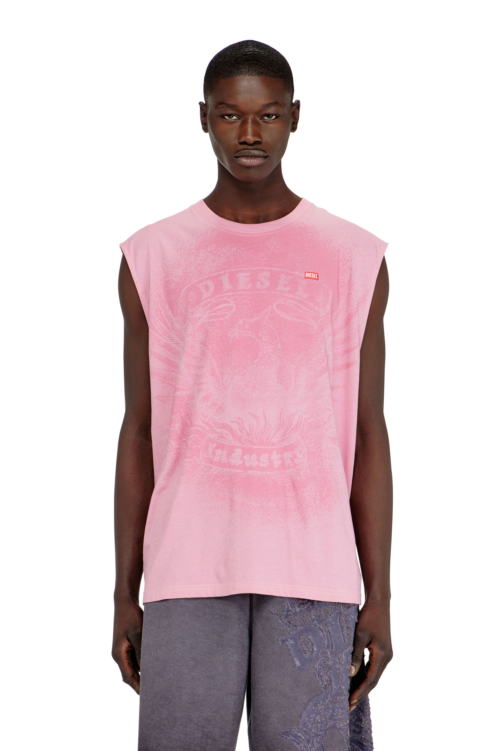 Diesel - T-BOXT-SL-NOTCH, D&eacute;bardeur en coton avec motif ton sur ton Homme in Rose - 1