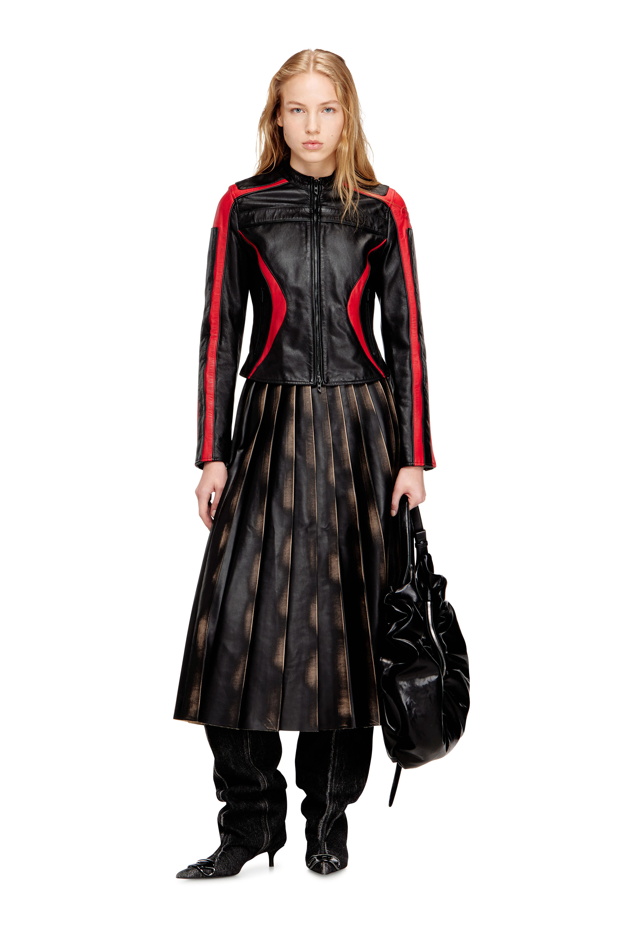 Diesel - L-OVABLE, Blouson motard en cuir color-block Femme in ToBeDefined - 1