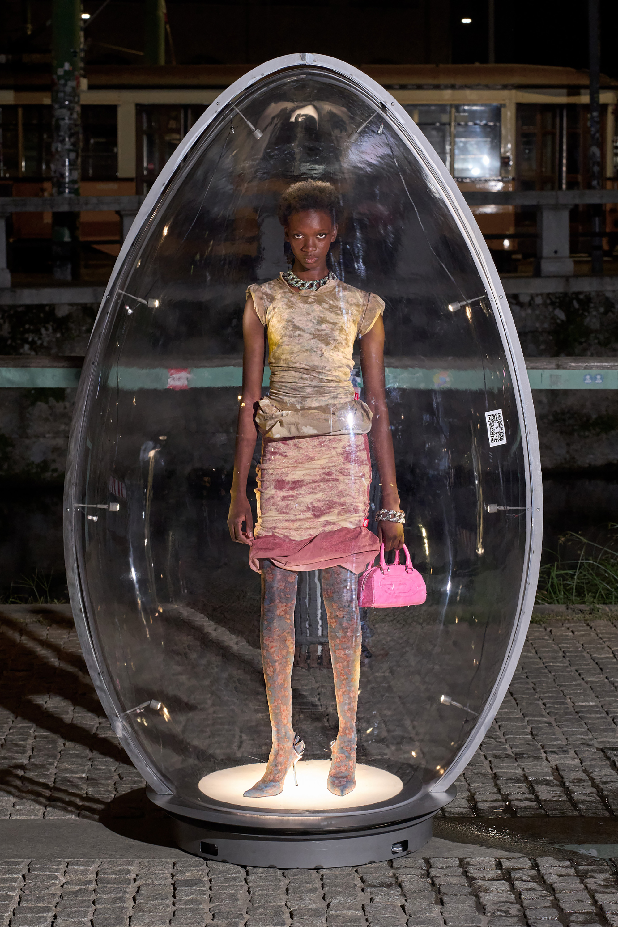 Diesel - T-ORY, Woman's Layered top with bleached effect in Military Green - 3