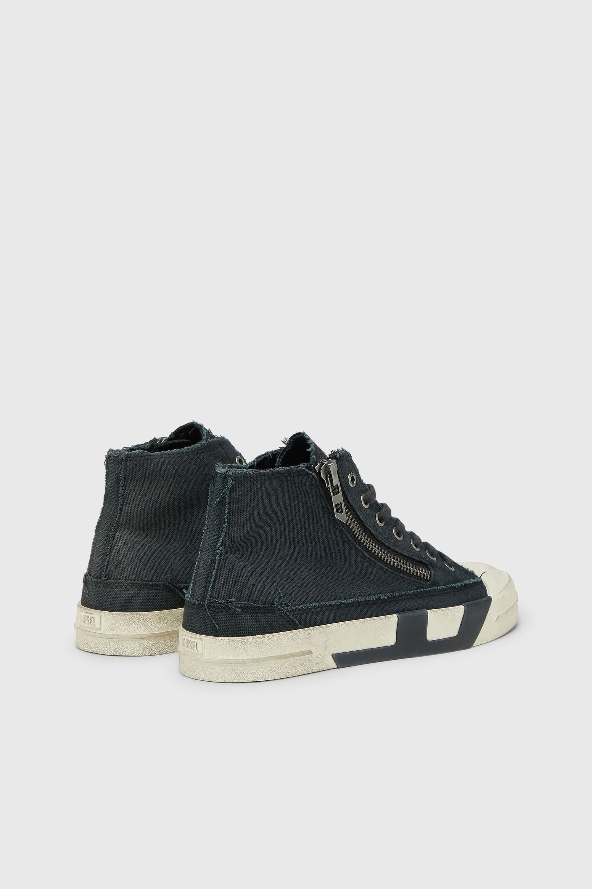 Diesel - S-D-VERSE ZIP MID II, S-D-Verse - Baskets en toile effiloch&eacute;e avec logo D Homme in Noir - 3
