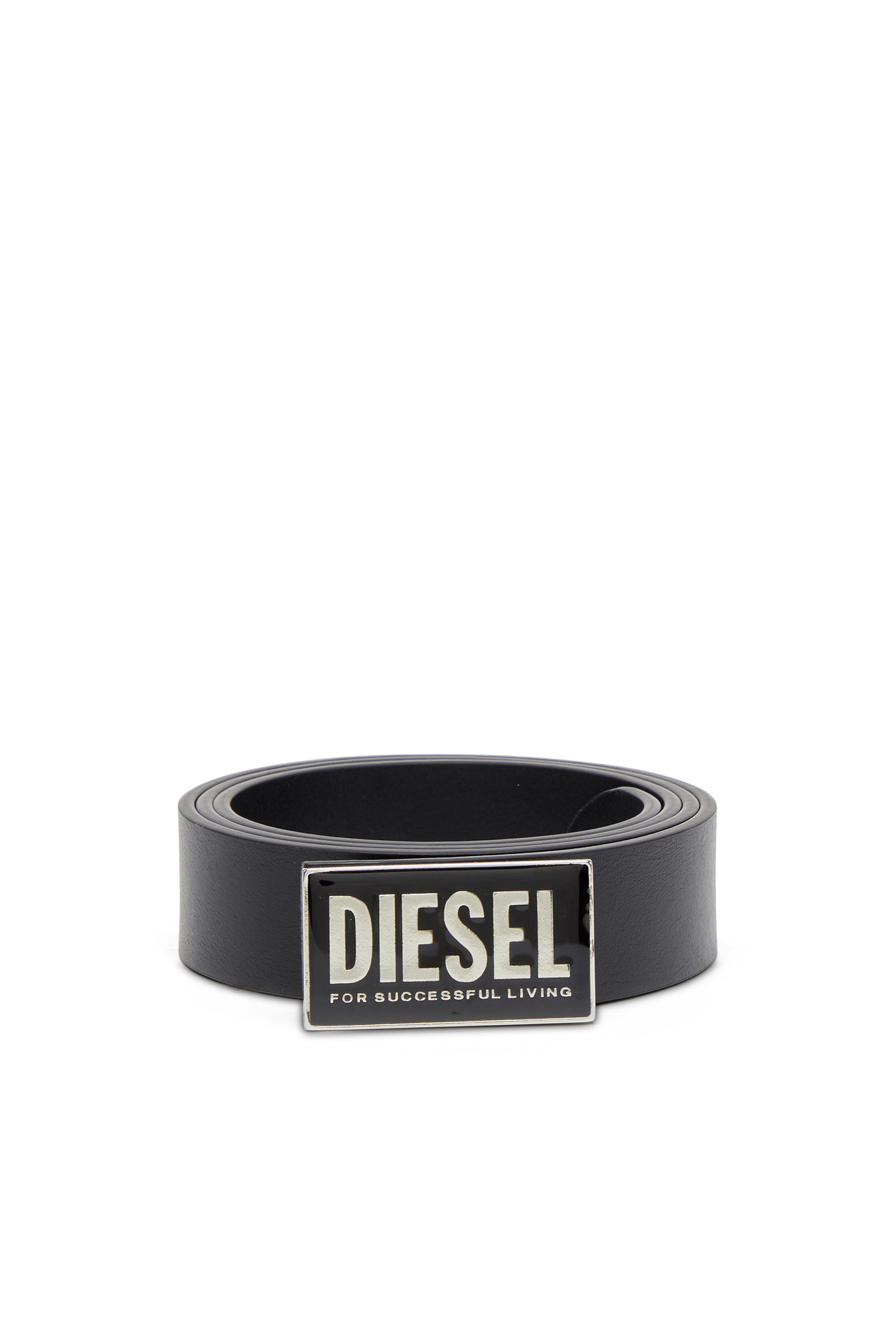 Diesel - B-GLOSSY II, Ceinture en cuir avec boucle à logo glossy Homme in Noir - 1