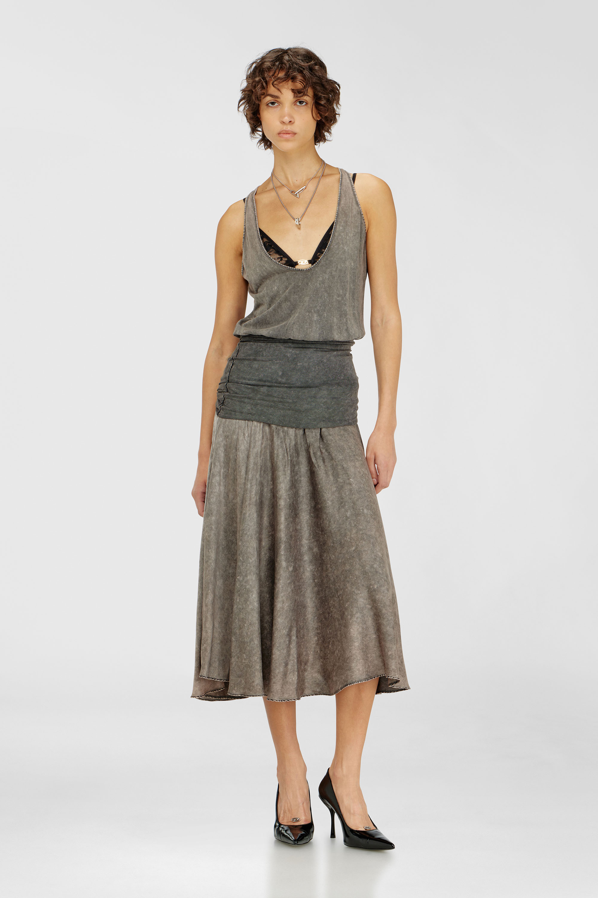 Diesel - D-SYA, Robe midi avec section de taille torsad&eacute;e Femme in Gris - 1