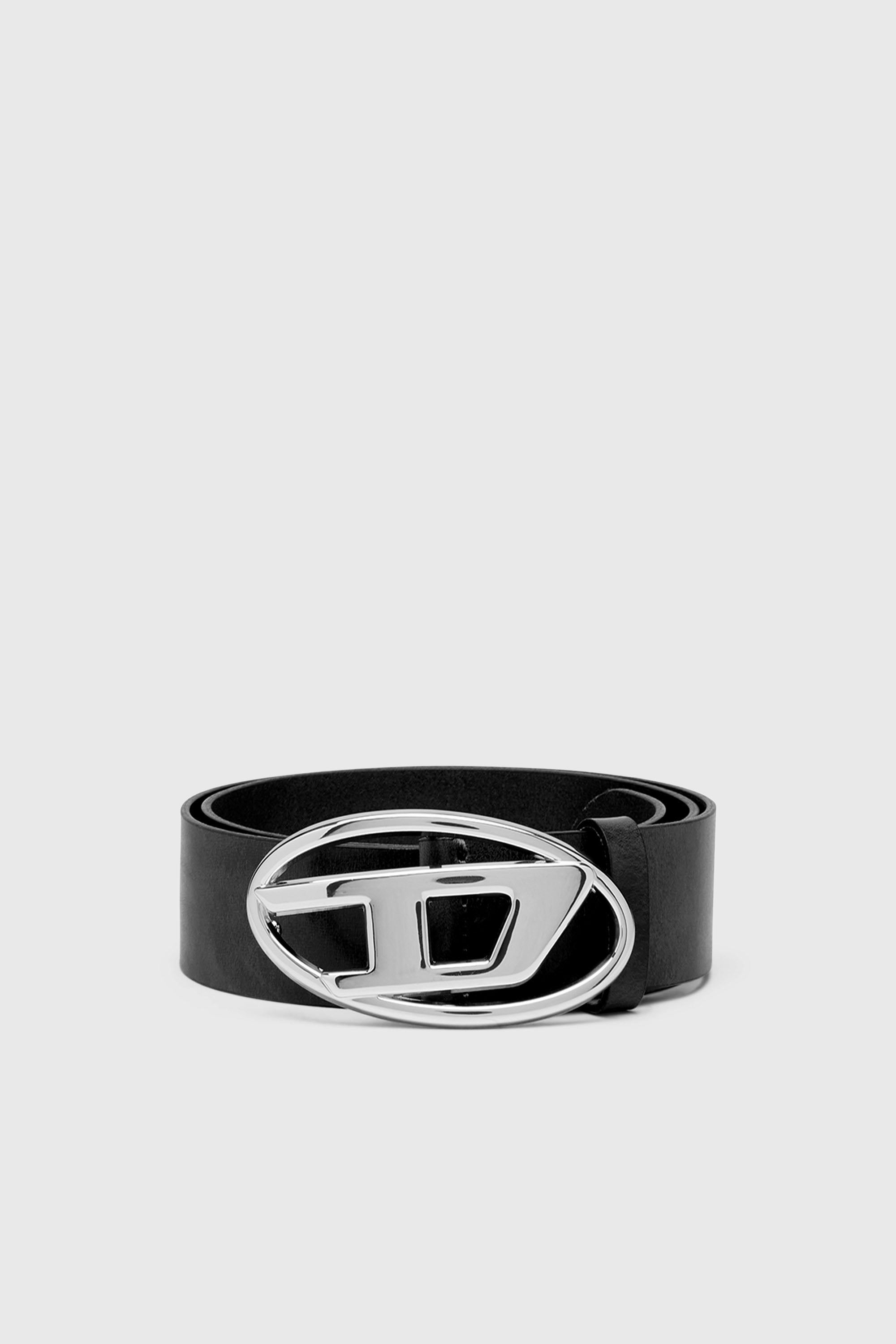 Diesel - B-1DR W, Ceinture en cuir &agrave; boucle argent&eacute;e brillante en D Femme in Noir - 1