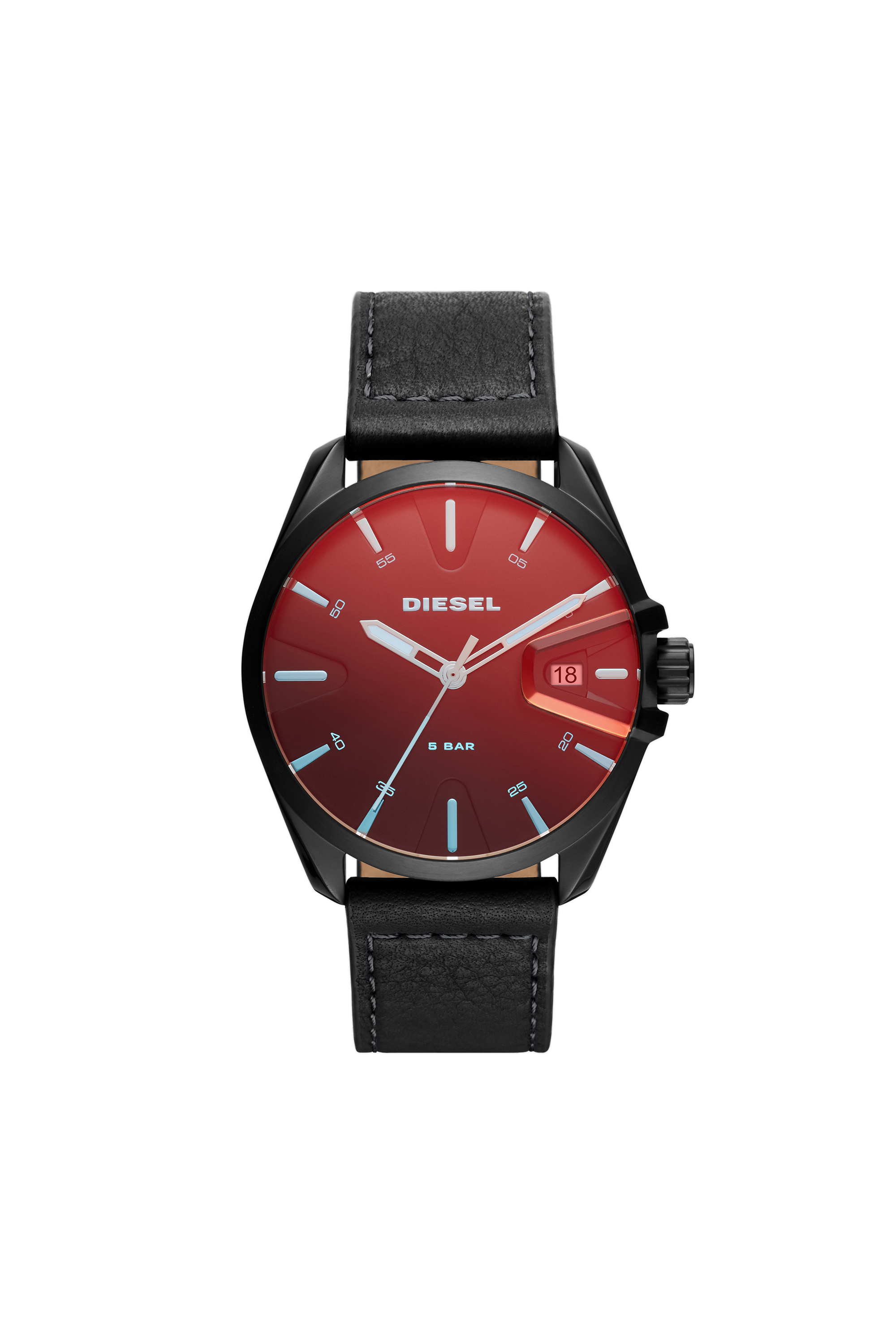 Diesel - DZ1945, Montre MS9 à trois aiguilles avec date en cuir noir Homme in Noir - 1