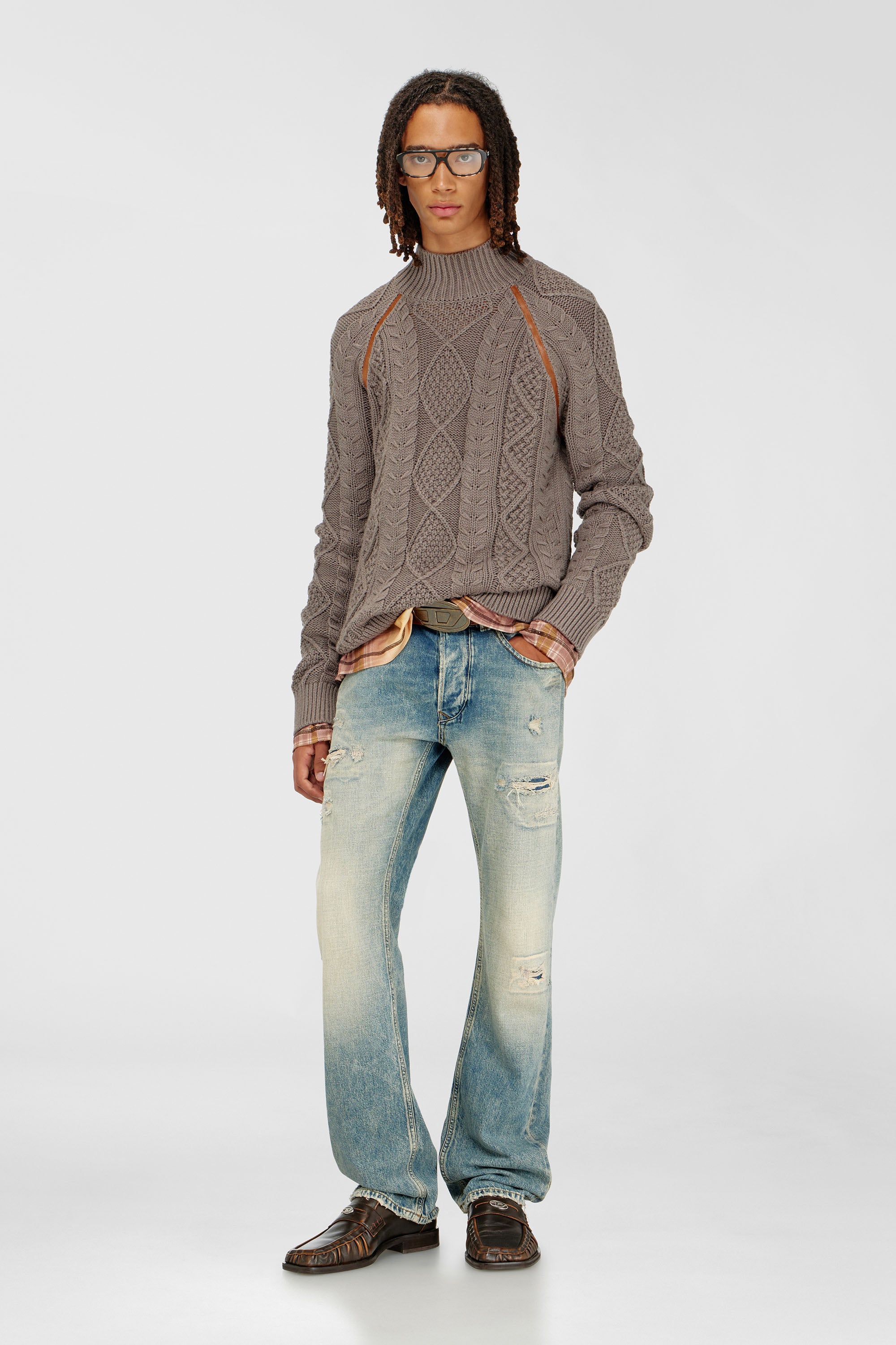 Diesel - K-INOME, Pull &agrave; col roul&eacute; en maille torsad&eacute;e Homme in Marron - 2