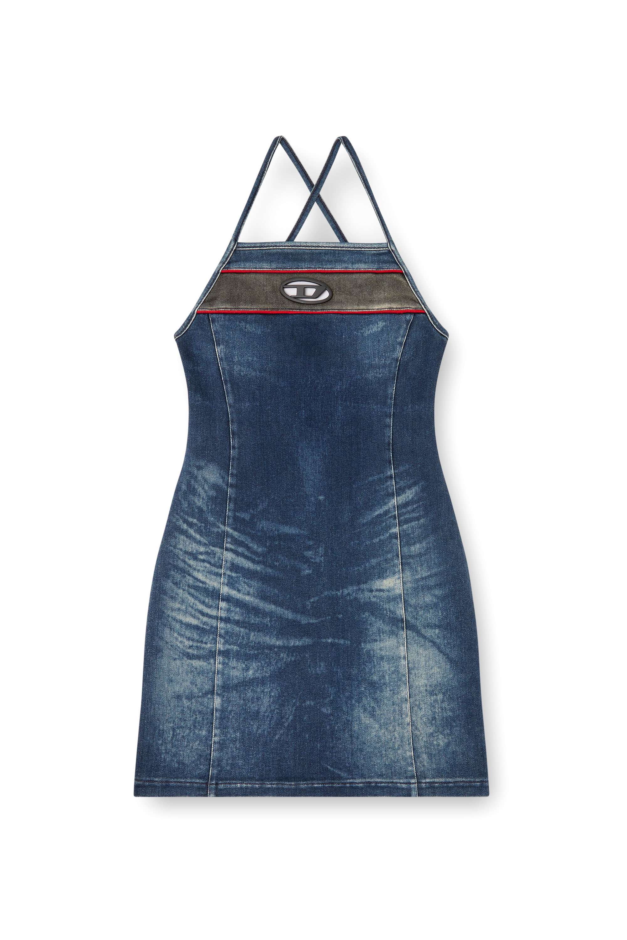 Diesel - DE-PILU-DRESS-S, Robe courte en denim bicolore stretch Femme in Bleu - 3