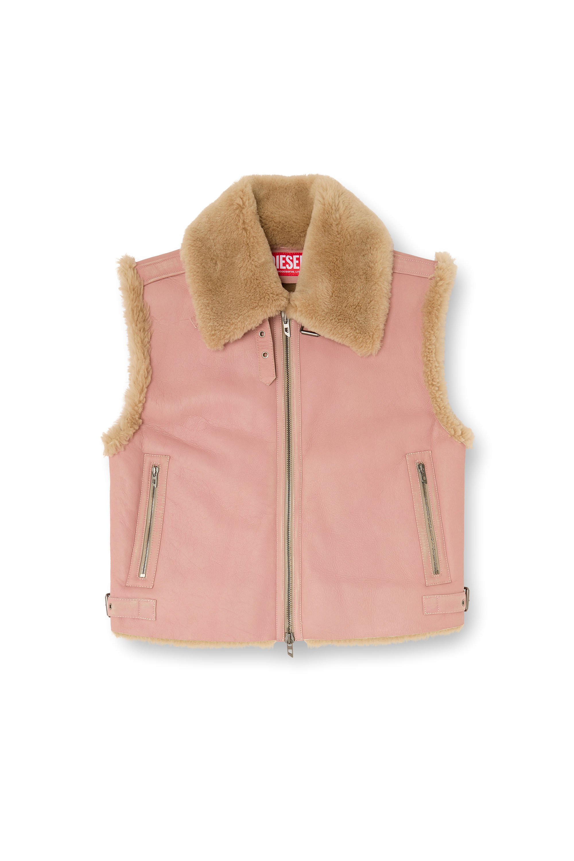 Diesel - L-HONT, Man's Shearling leather vest in Pink - 4