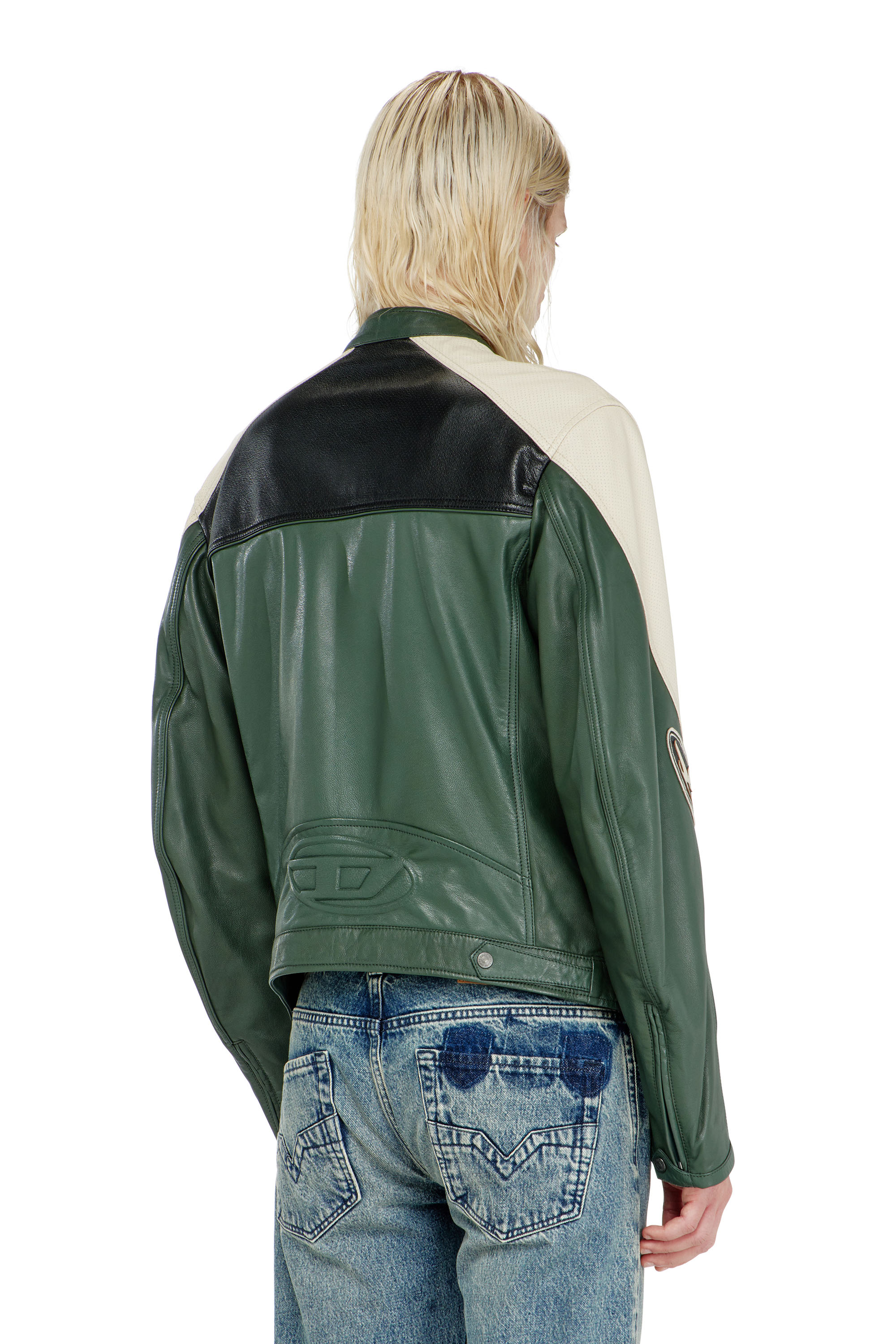 Diesel - L-AHTI, Veste biker en cuir perfor&eacute; bicolore Homme in ToBeDefined - 4