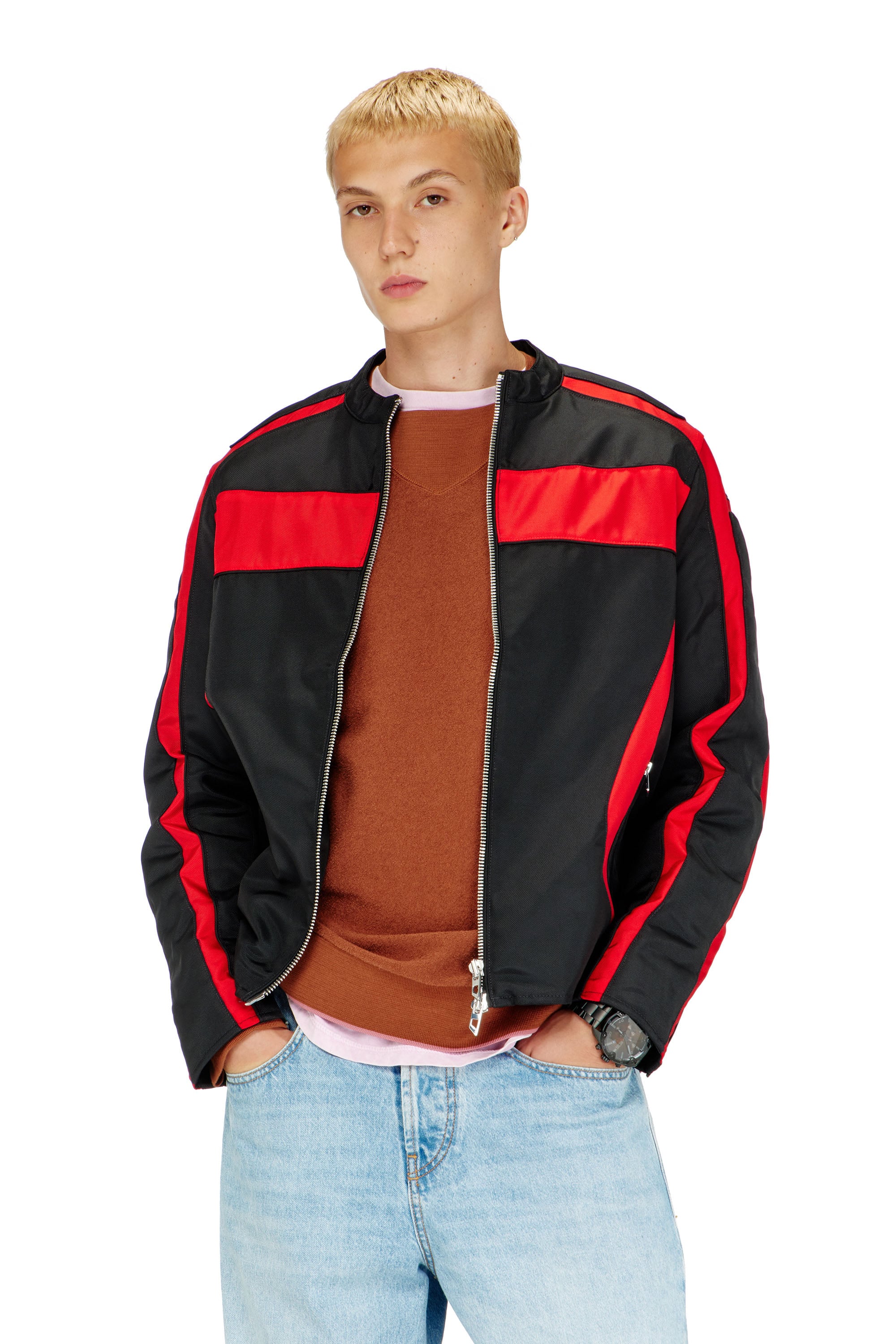 Diesel - J-ADAM-PDAI, Veste biker en toile &agrave; blocs de couleur Homme in Polychrome - 1
