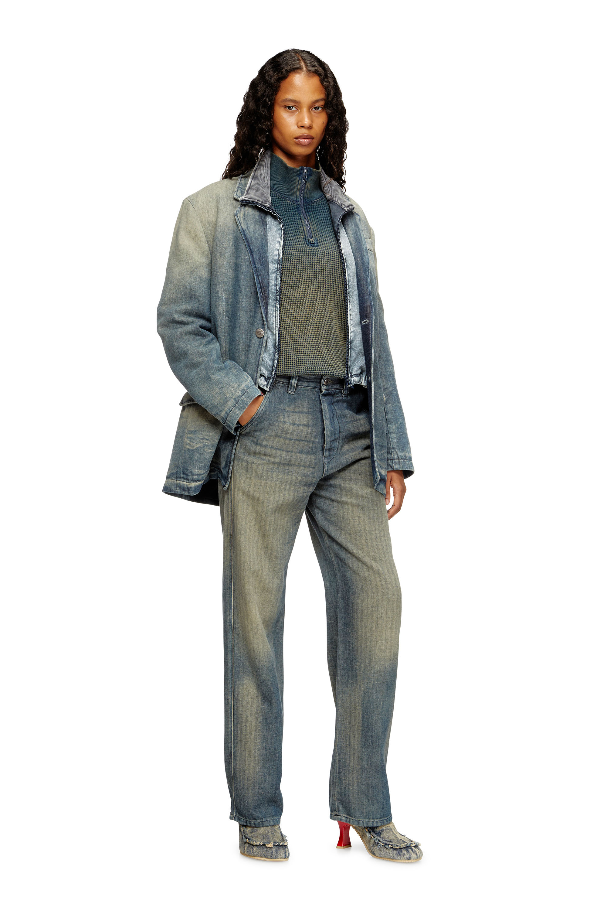 Diesel - D-REGER-D, Blazer en denim à chevrons effet sali Mixte in Polychrome - 7