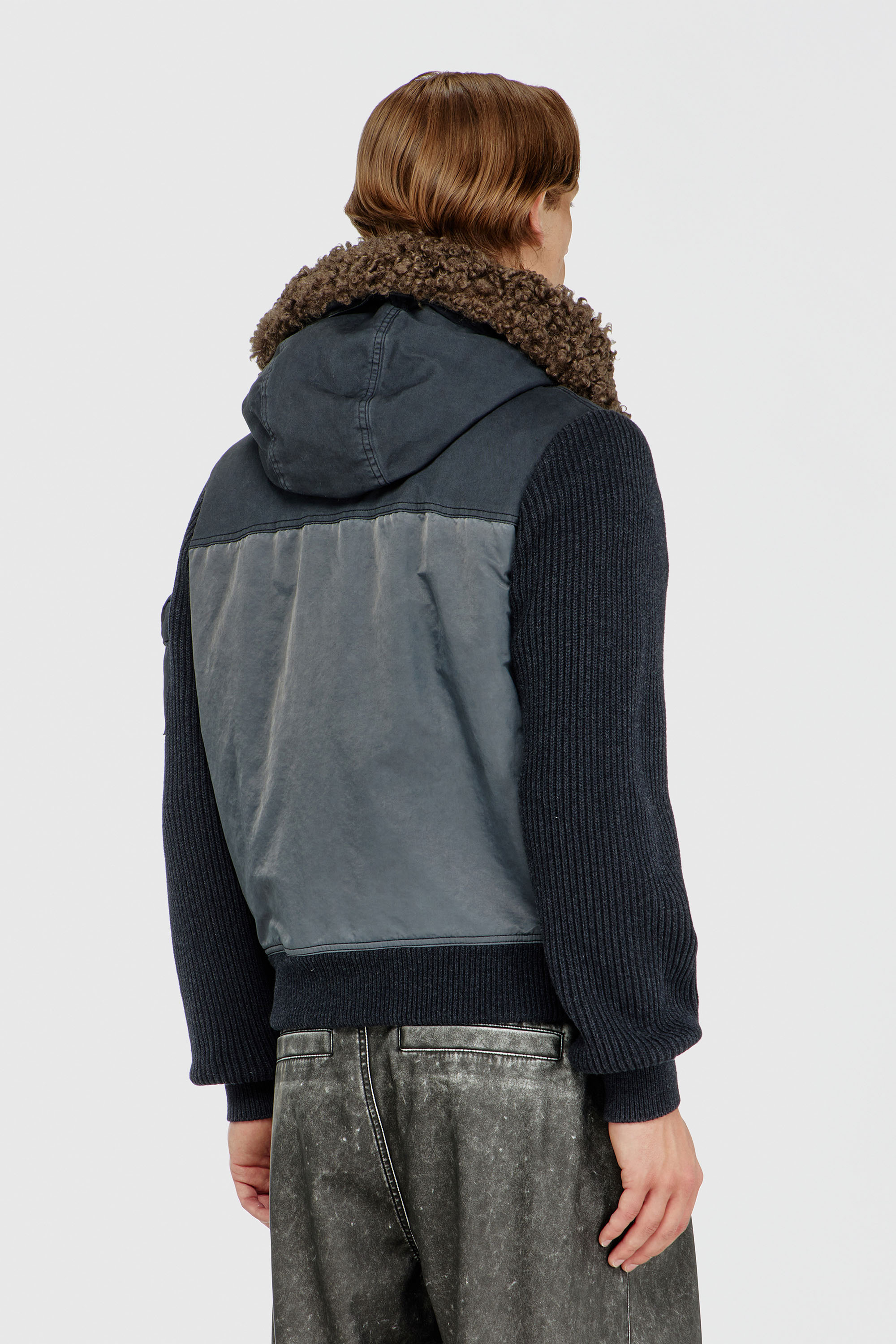Diesel - W-DELLS, Veste &agrave; capuche matelass&eacute;e avec manches en maille Homme in Bleu - 4