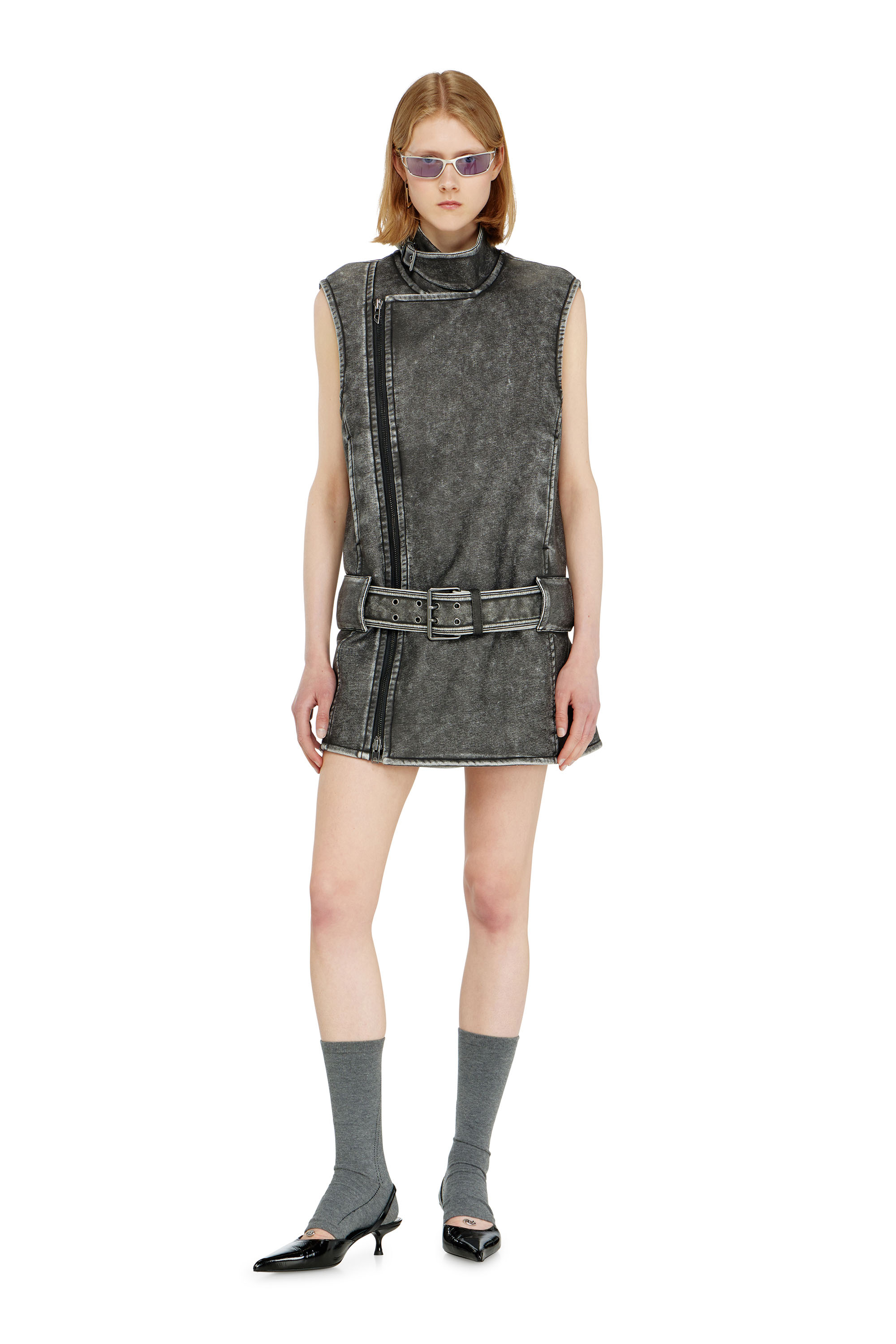 Diesel - D-IKE, Robe mini style biker avec ceinture Femme in ToBeDefined - 3