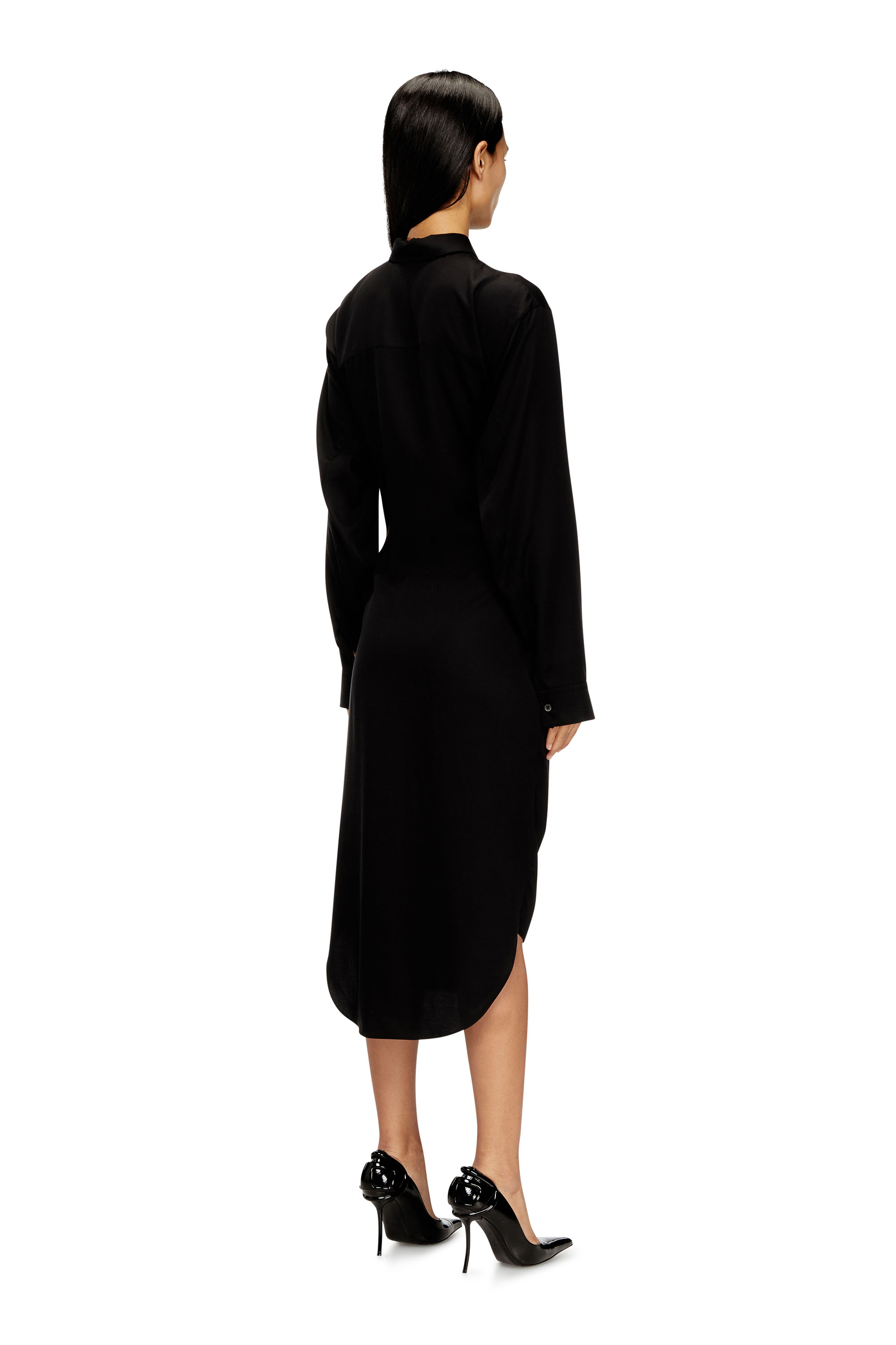Diesel - D-ILETTA-S1, Robe-chemise midi avec détail torsadé Femme in Noir - 4