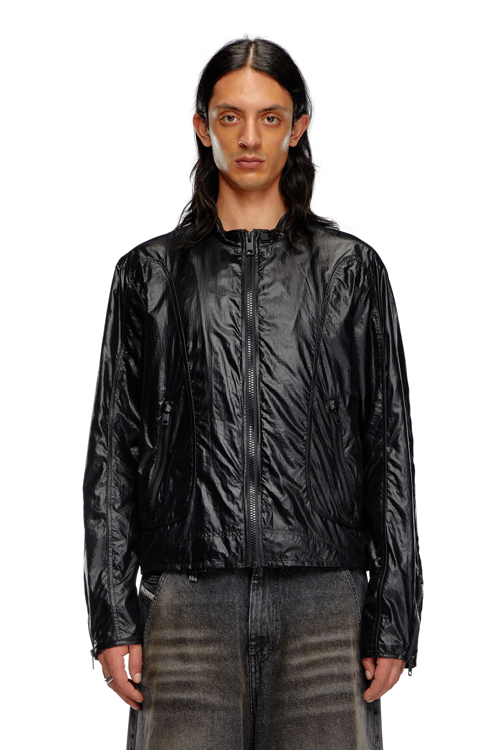 Diesel - J-CLAYS, Man Biker jacket in shiny ripstop in Black - Image 6