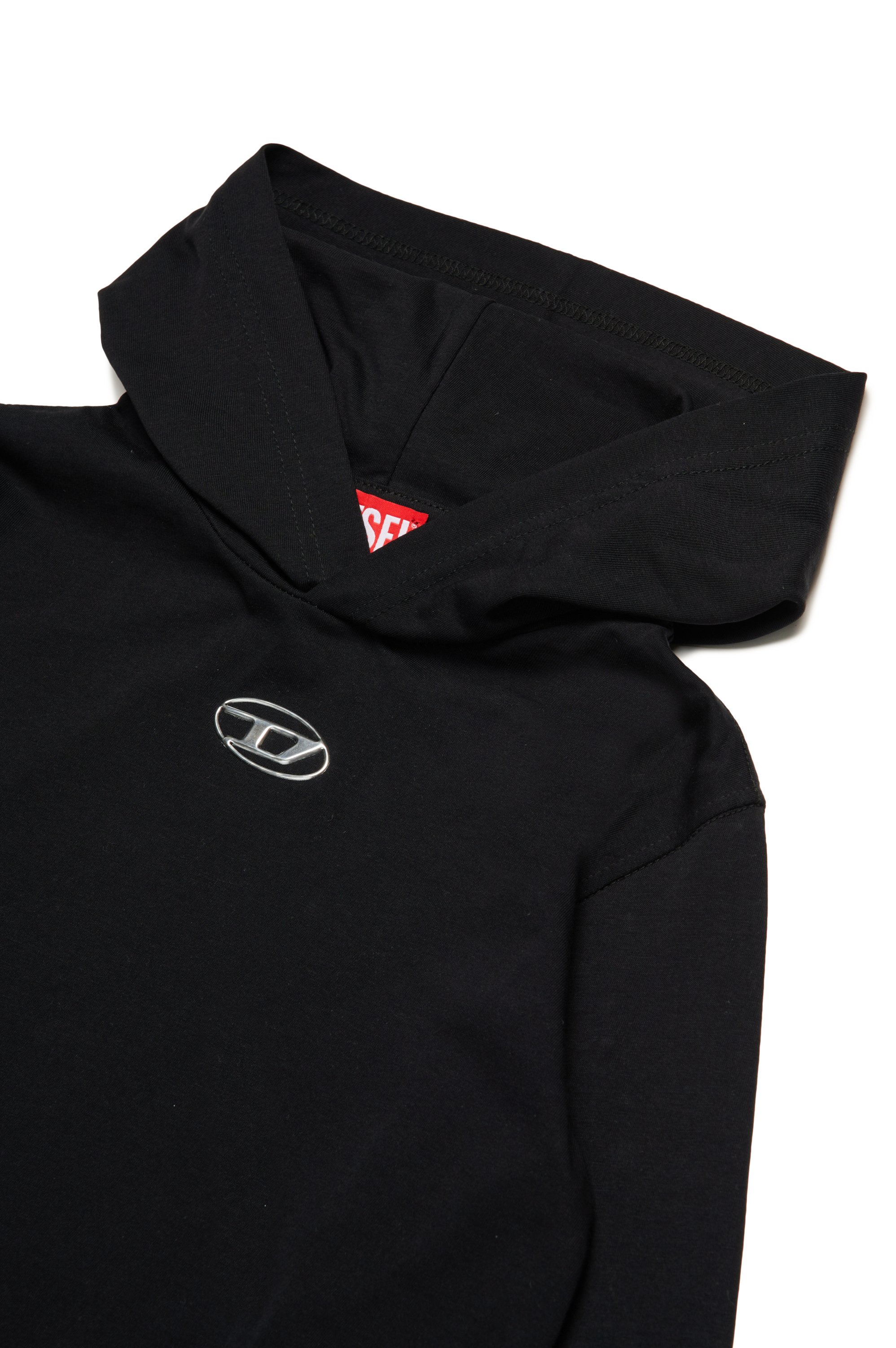 Diesel - TNICK OVER, Homme T-shirt à capuche avec logo Oval D effet métal in Noir - Image 3
