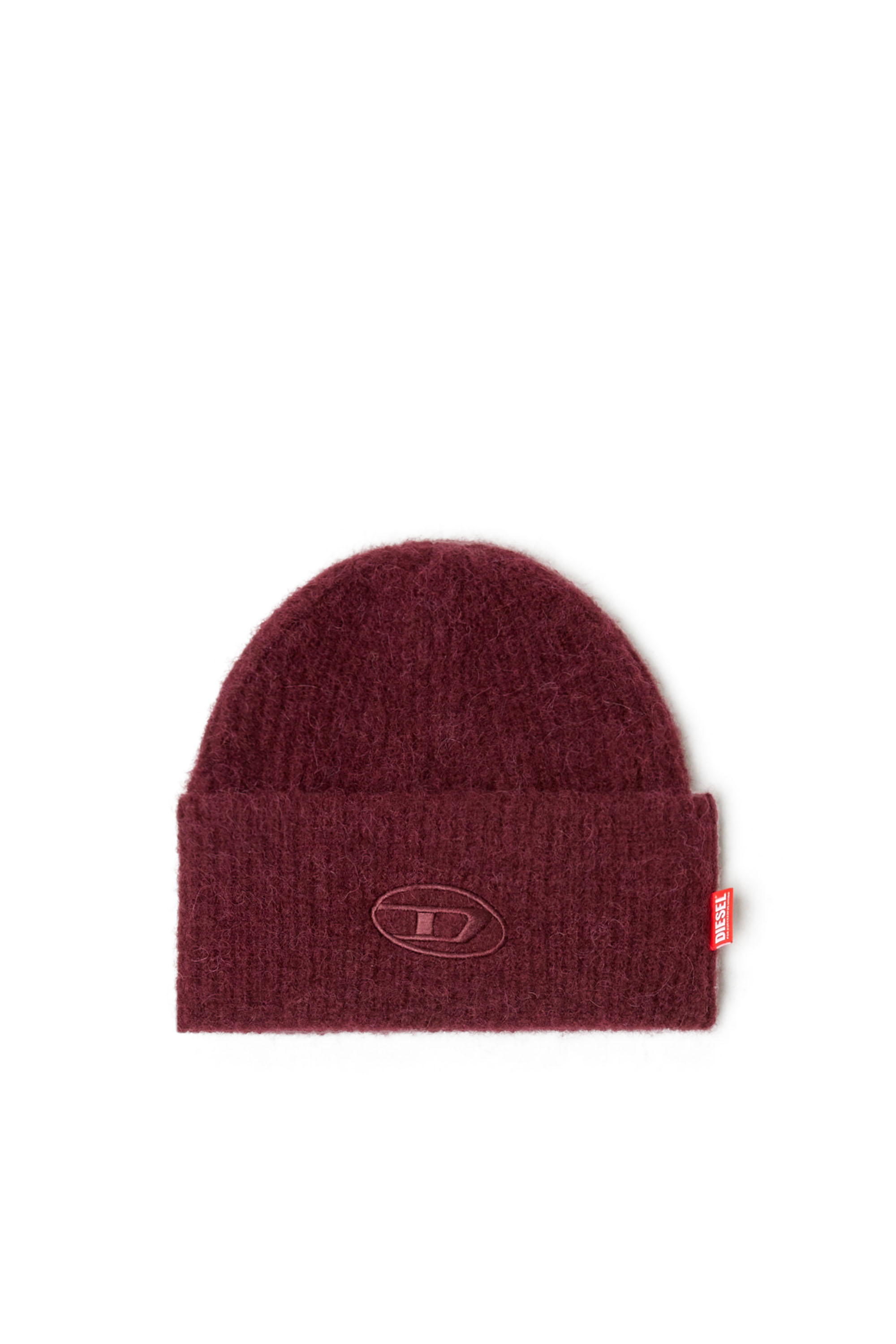 Diesel - FR-K-LOLLO-HAT, Bonnet burgundy avec broderie Oval D Mixte in Rouge - 1