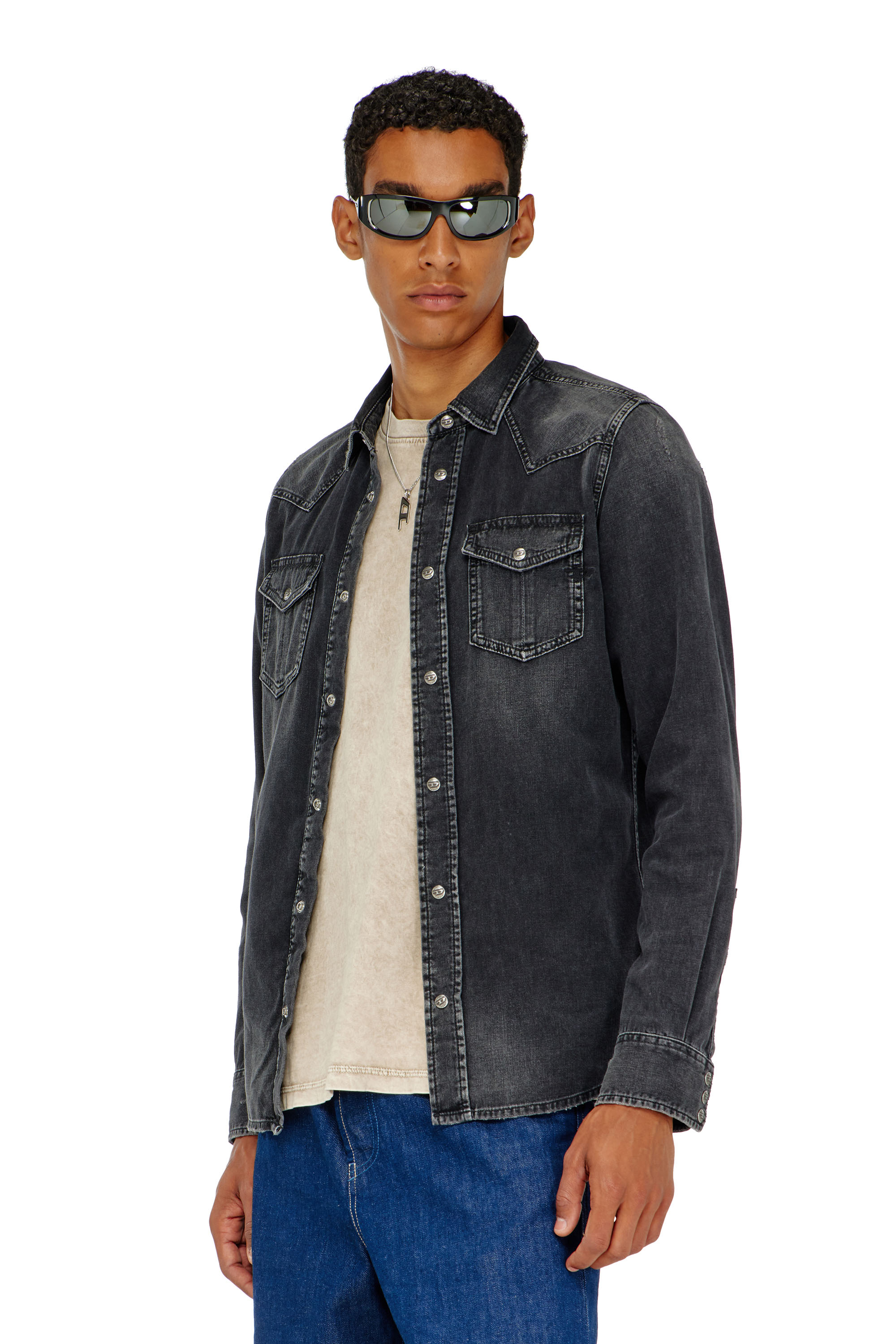 Diesel - D-VEGA, Surchemise en denim Homme in Noir - 3