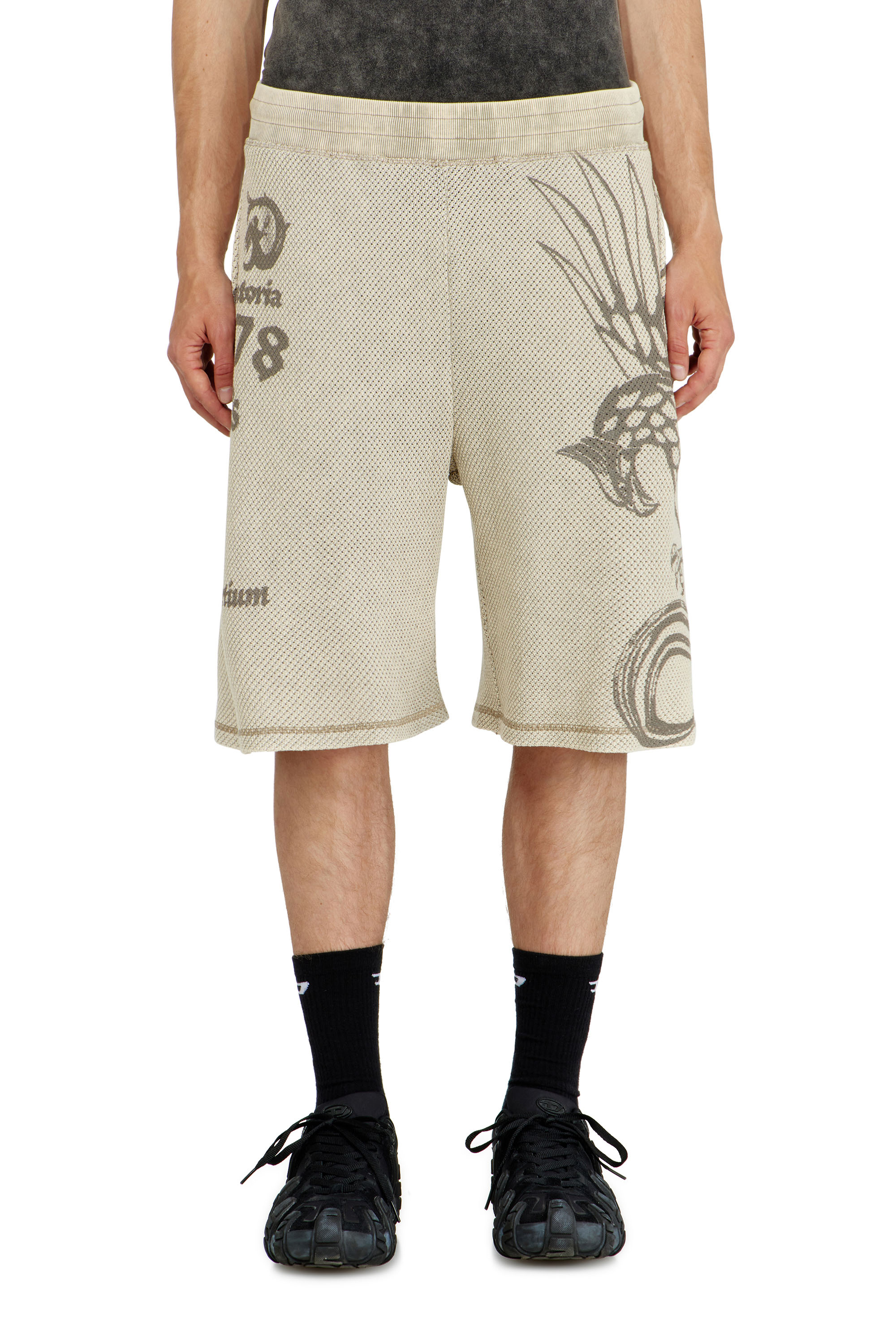 Diesel - P-ERRY, Short pants en coton mesh avec imprim&eacute;s Homme in Beige - 1