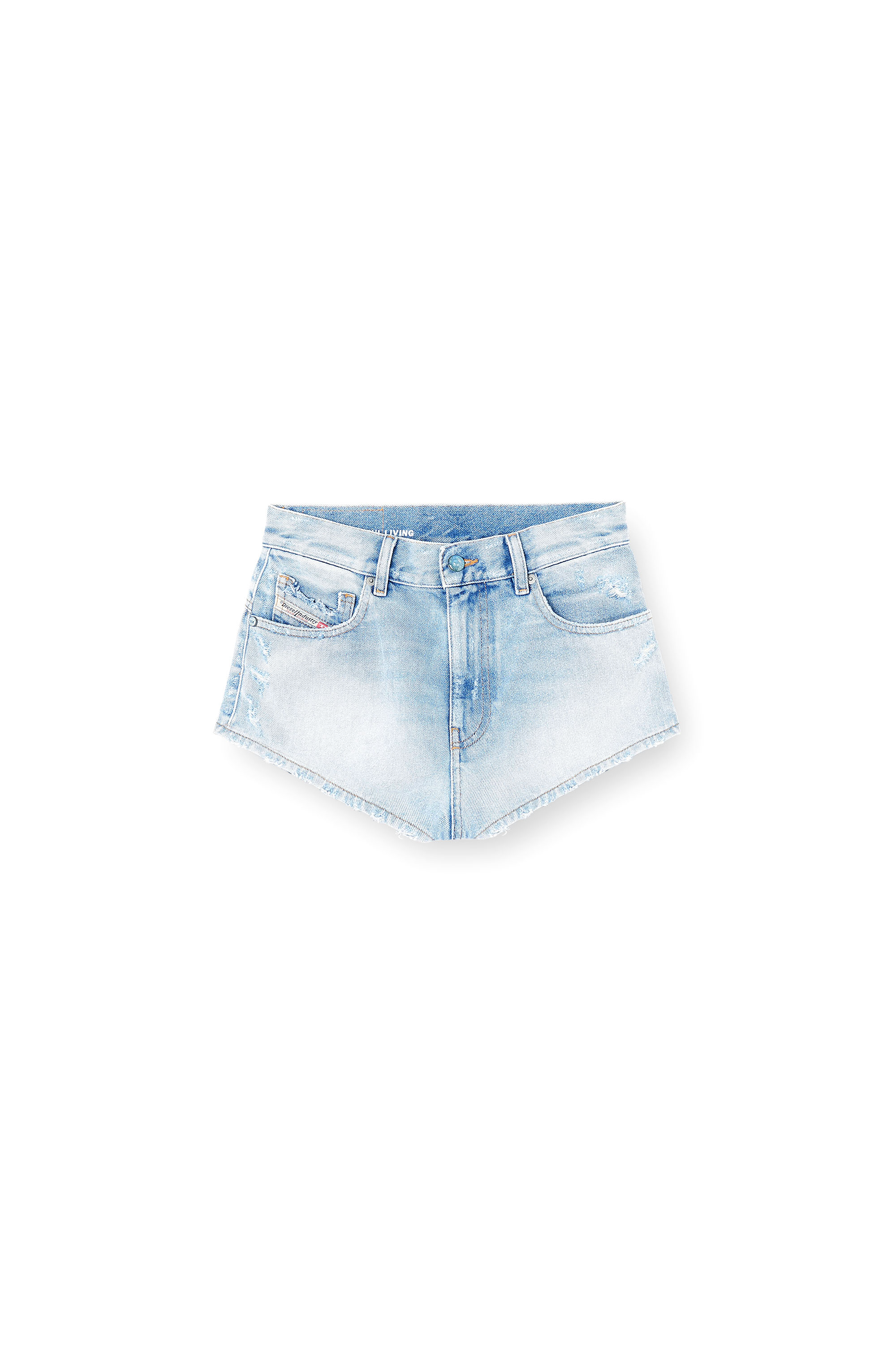 Diesel - DE-LUNAR, Short en denim avec ourlets effiloch&eacute;s Femme in Bleu - 3