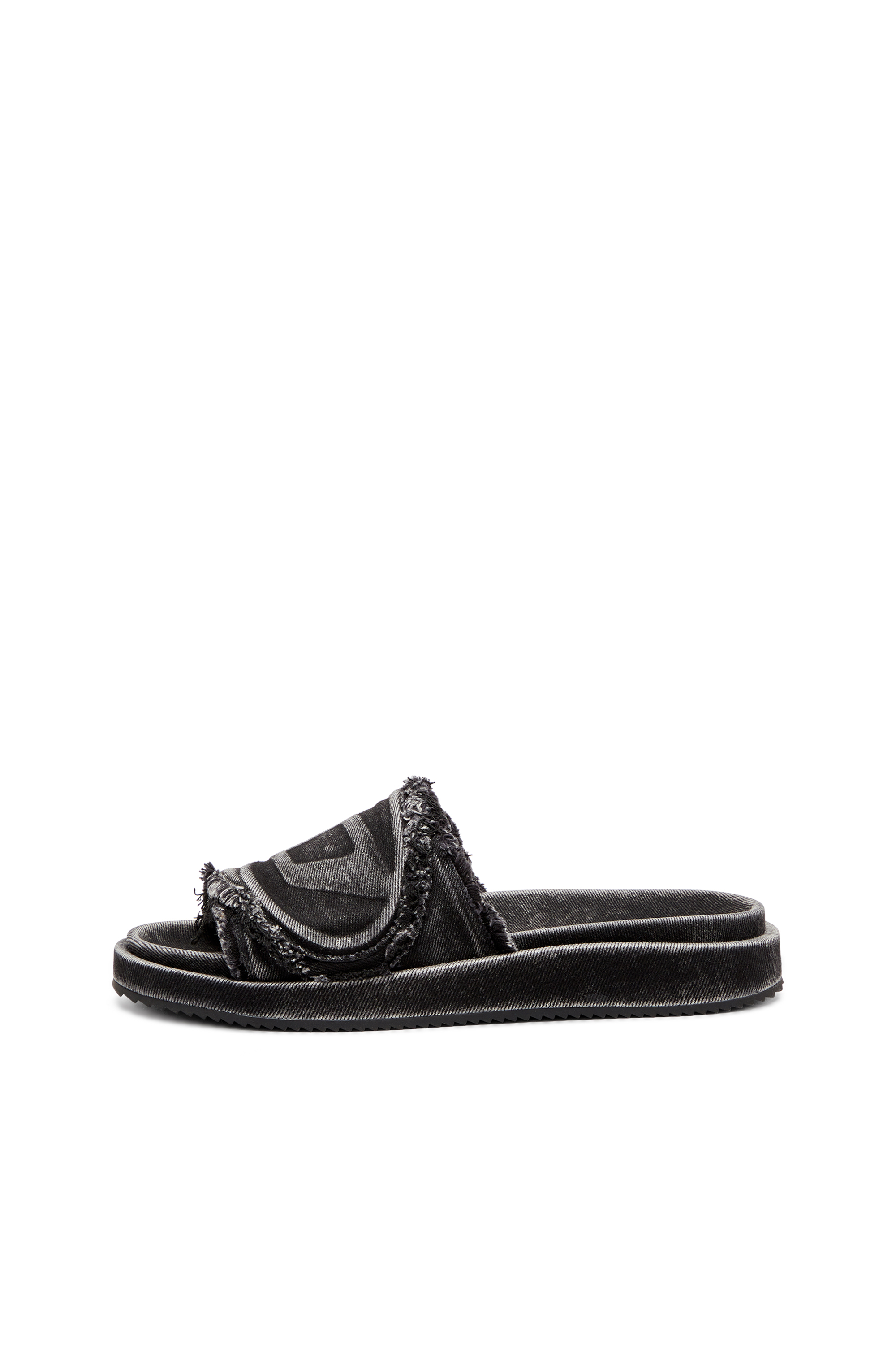 Diesel - SA-SLIDE D OVAL, Sa-Slide D-Claquettes en denim vieilli Mixte in Noir - 7
