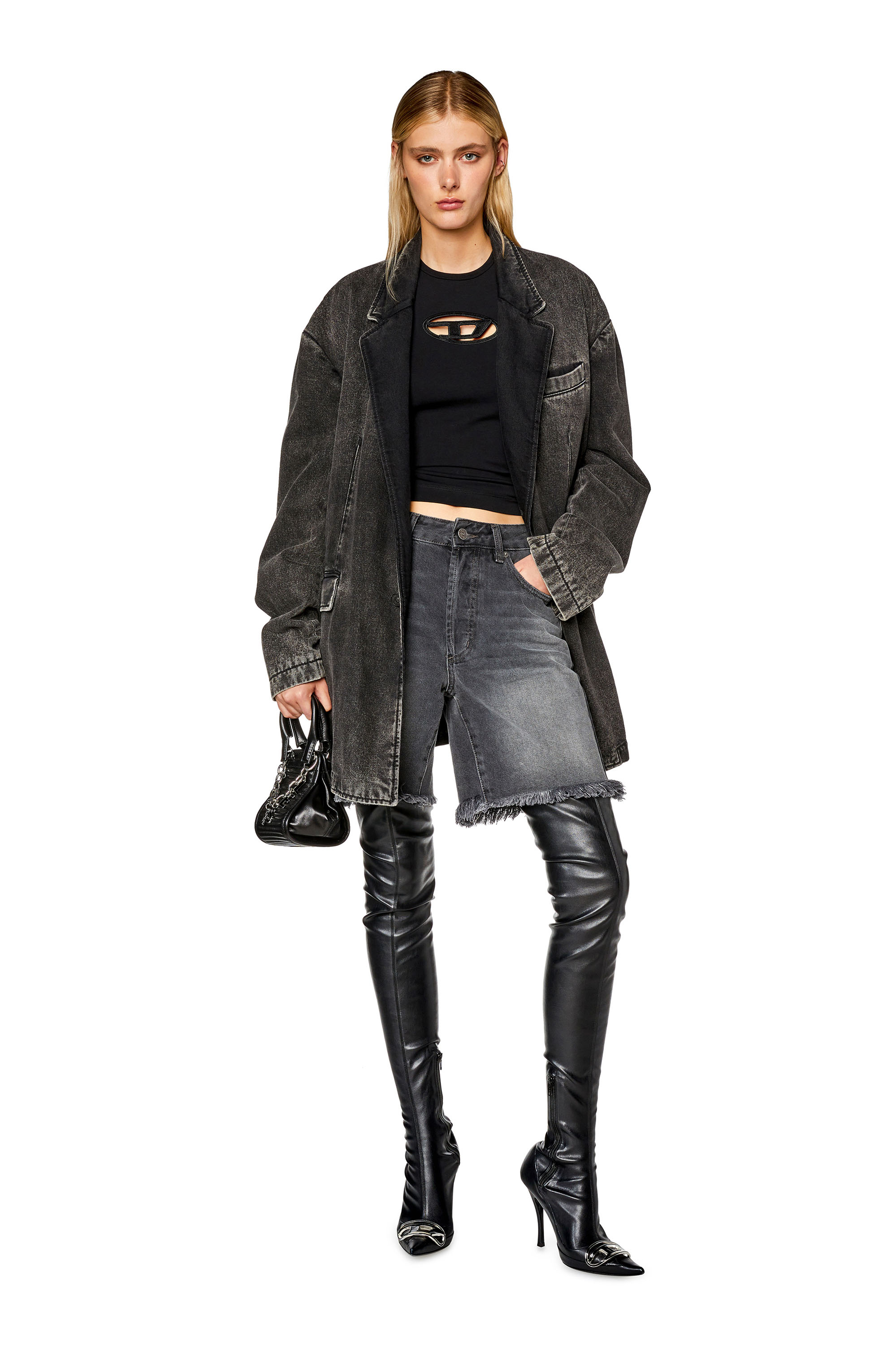 Diesel - T-ANGIE, T-shirt avec logo peek-a-boo Femme in Noir - 1