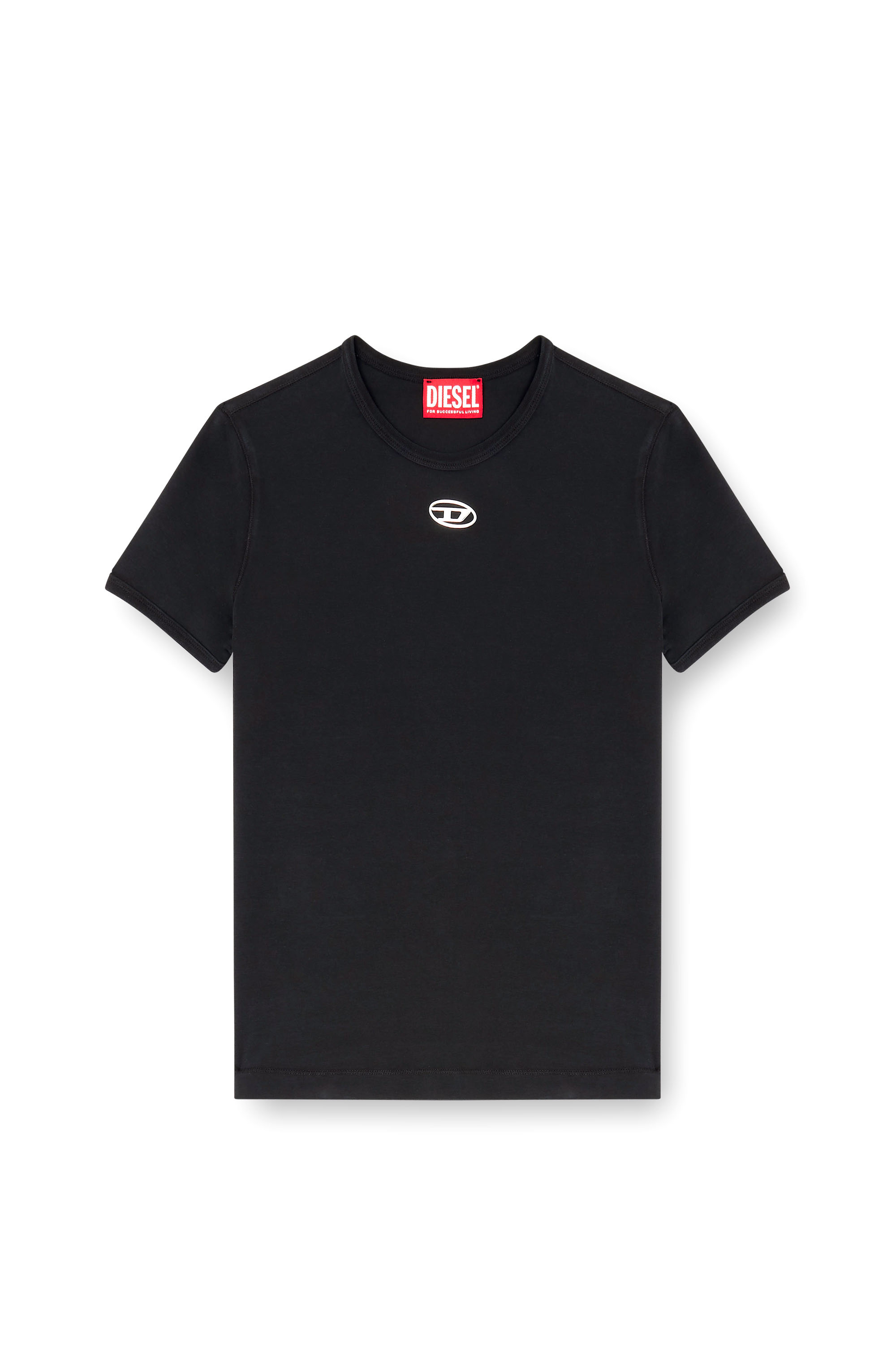 Diesel - T-UNCUTIESLONG-OD, T-shirt ajust&eacute;e avec ovale D m&eacute;tallique Femme in Noir - 2