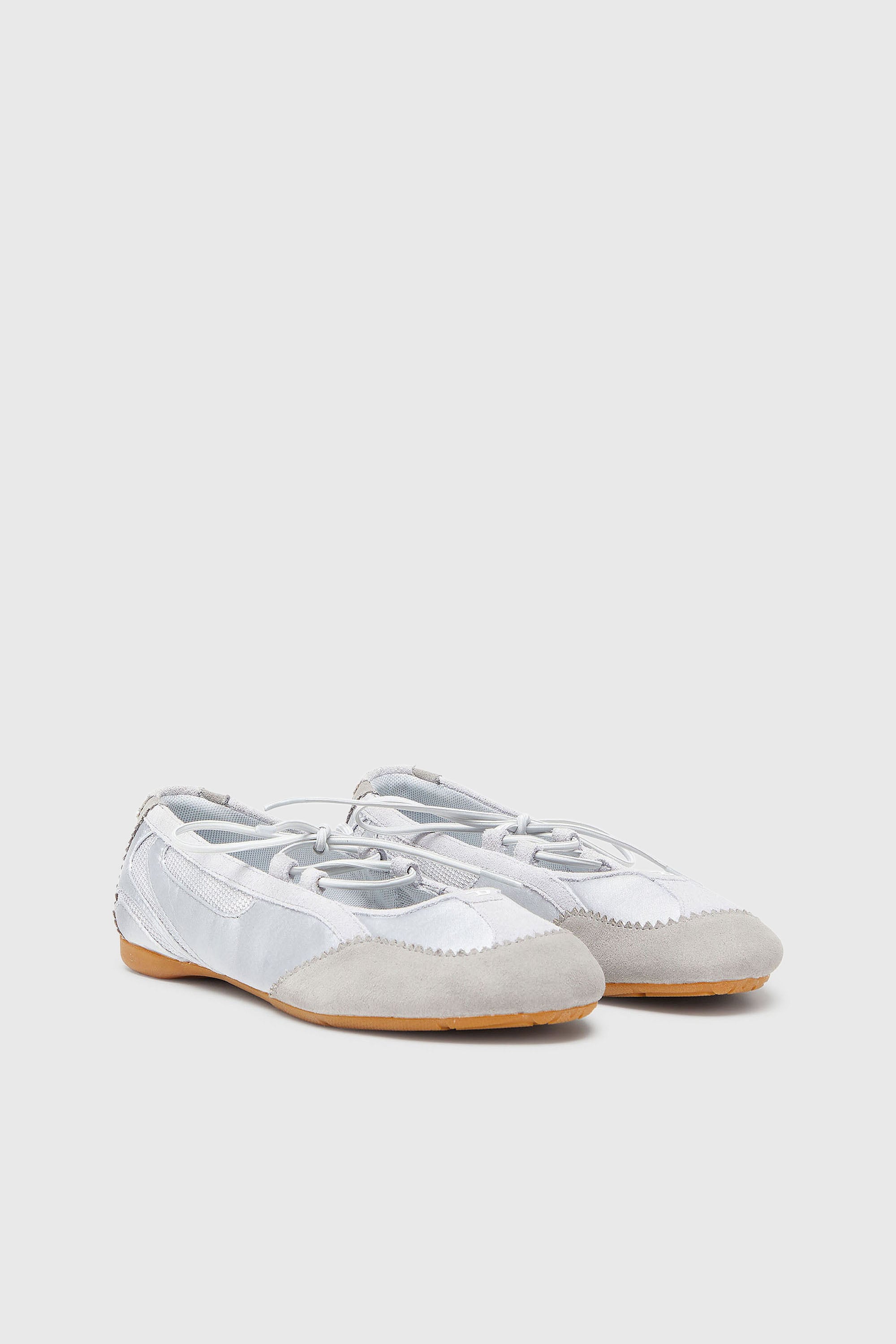 Diesel - D-MILE BALLERINA LACE UP II W, D-Mile - Ballerines &agrave; lacets en cuir et mesh Femme in Gris - 2