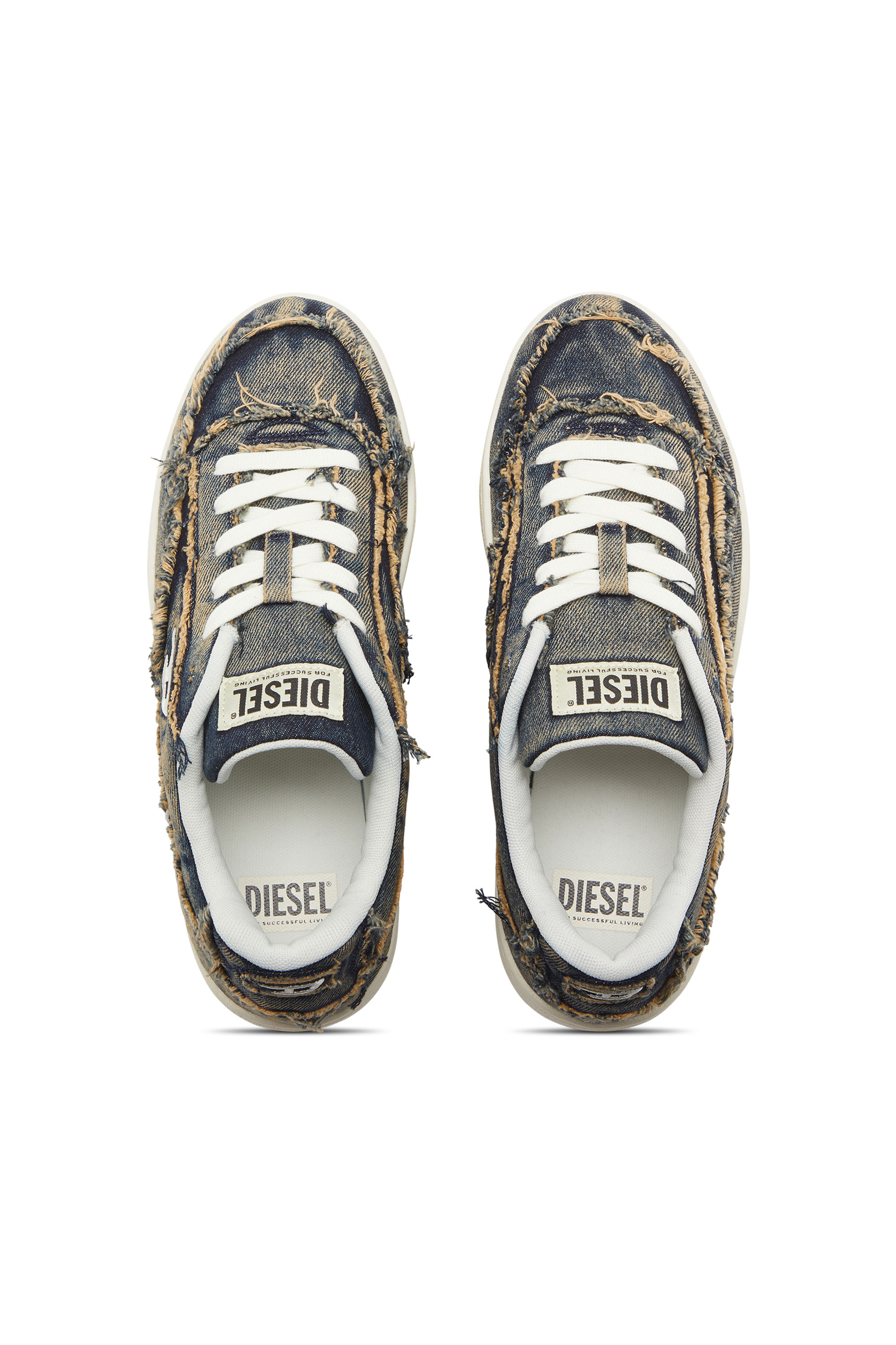 Diesel - S-TRACKER-D LOW, S-Tracker-D-Baskets en denim effiloché avec semelle transparente Homme in Bleu - 4
