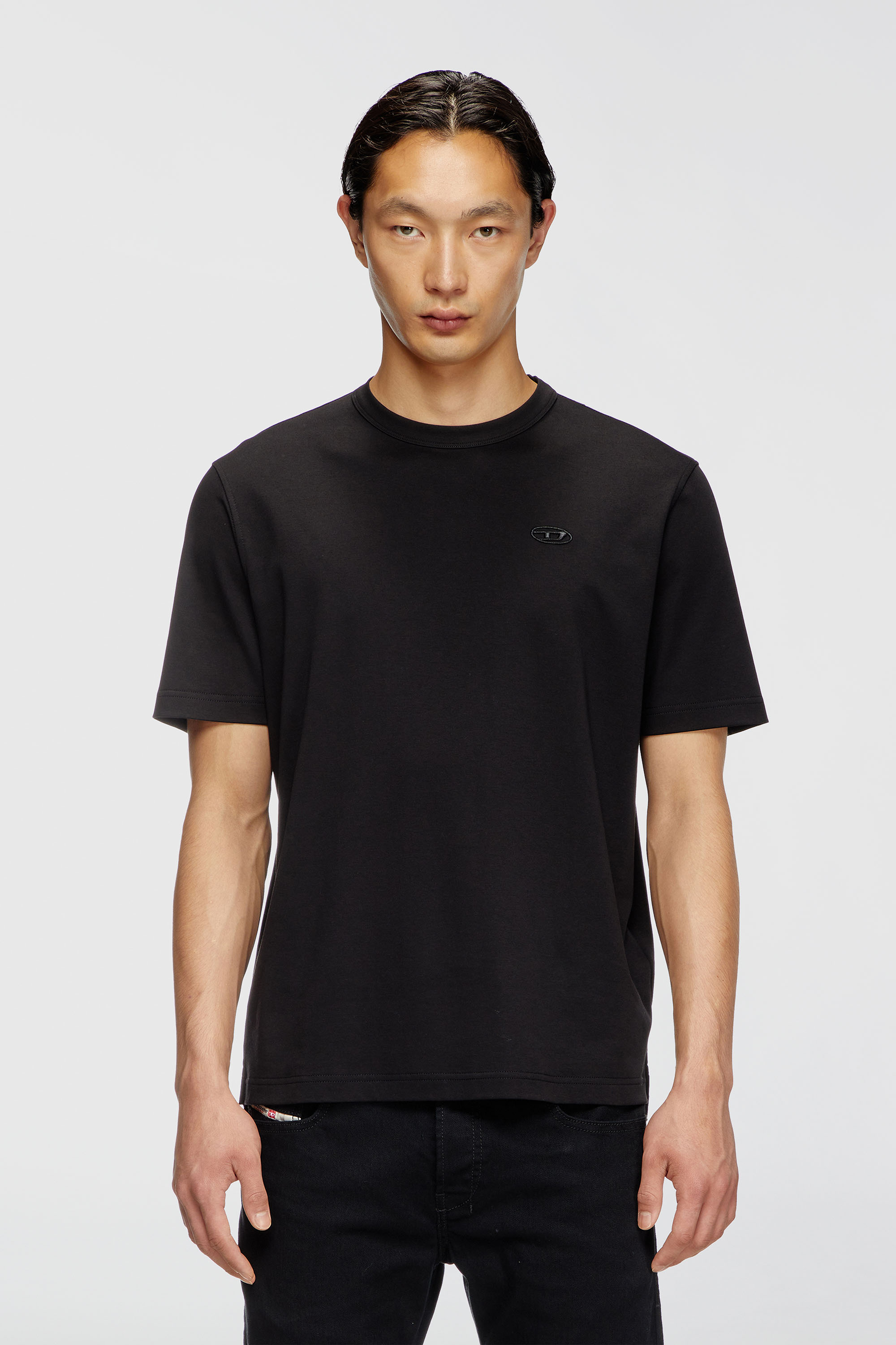 Diesel - T-ADJUST-SLITS-R17, Man's T-shirt with tonal logo embroidery in Black - 3