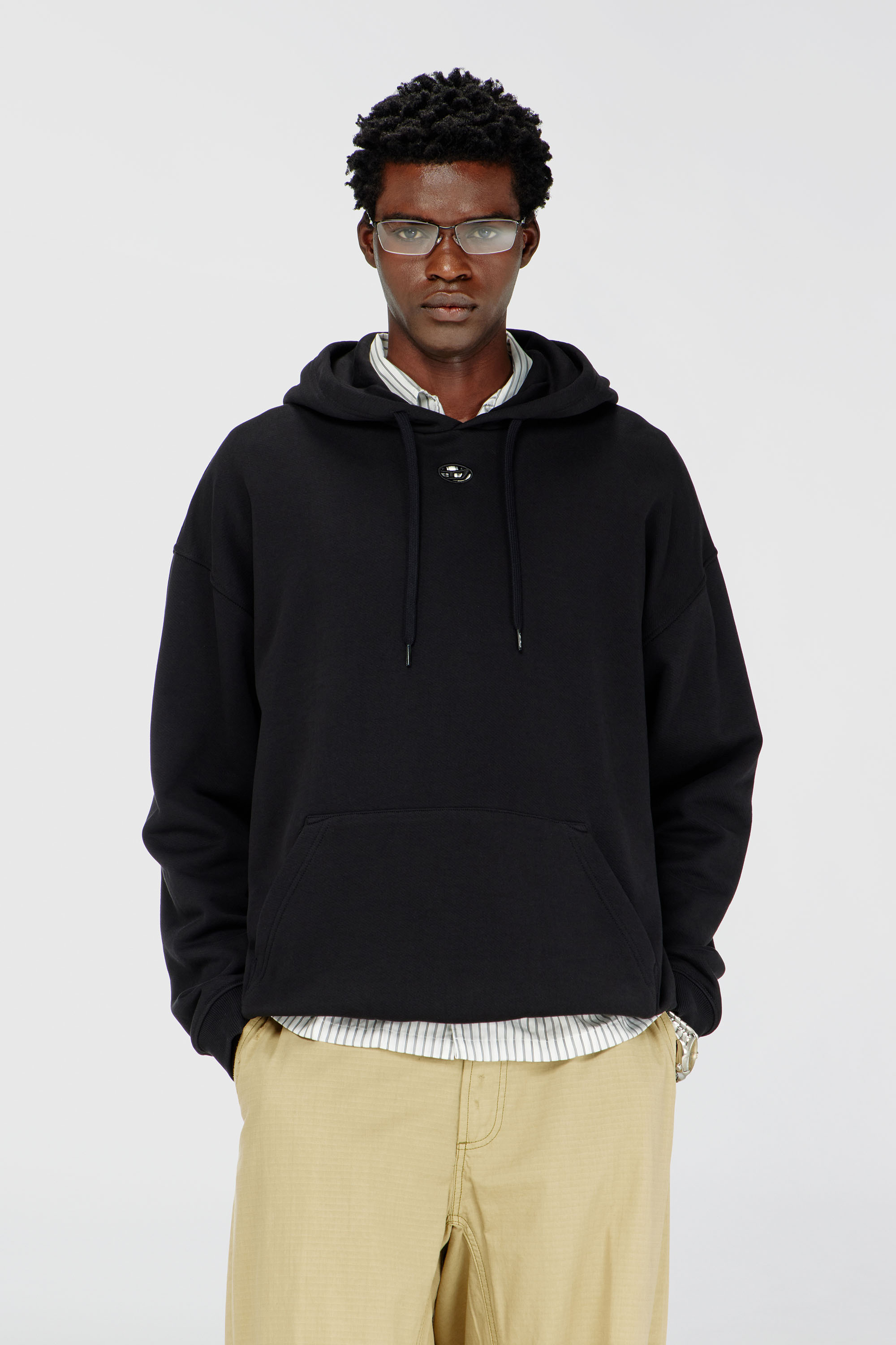 Diesel - S-BOXT-HOOD-DCO, Sweat &agrave; coupe d&eacute;contract&eacute;e avec poche kangourou Homme in Noir - 1
