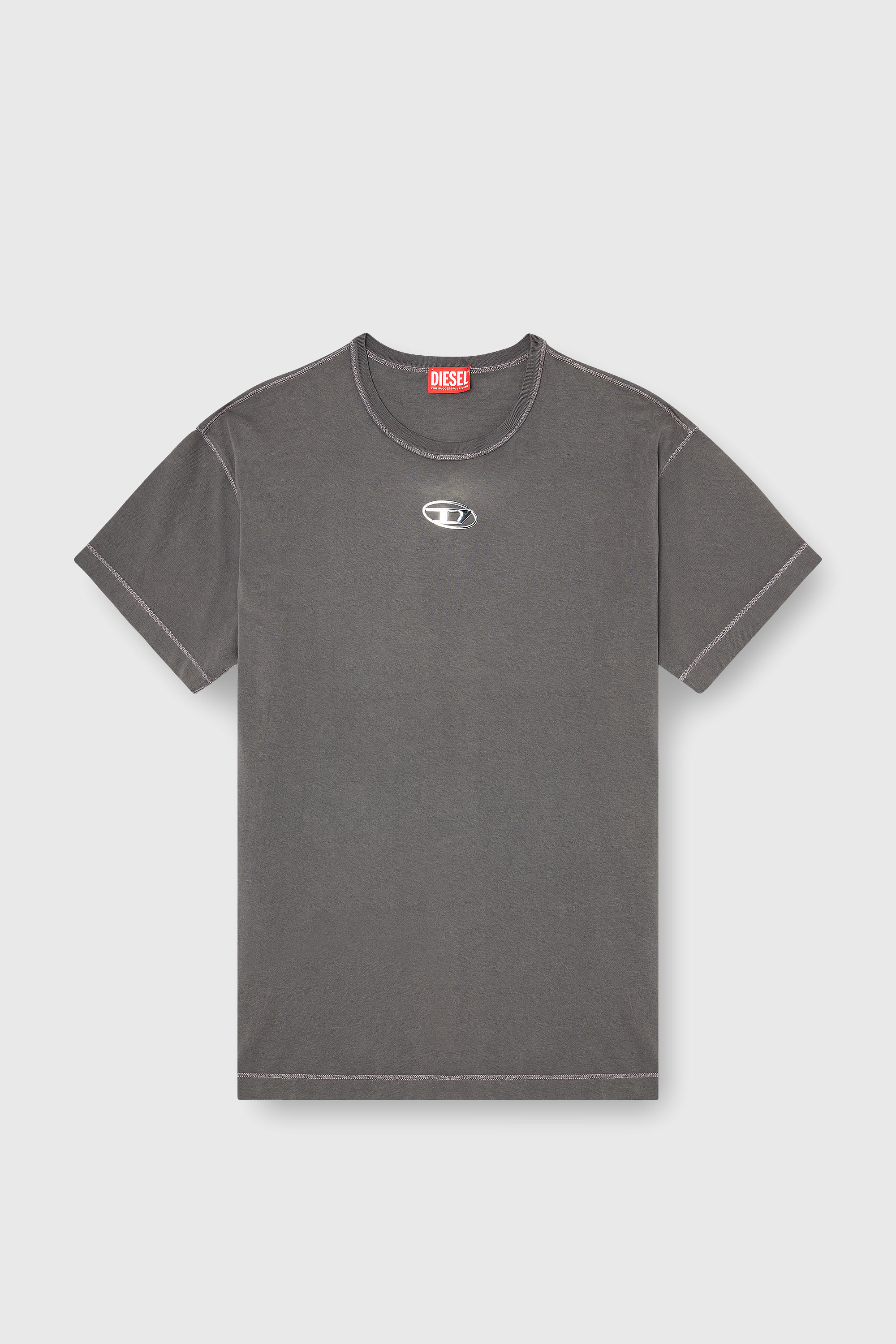 Diesel - T-NORM-IOD, T-shirt en coton l&eacute;ger avec logo Ovale D m&eacute;tallis&eacute; Homme in Gris - 2