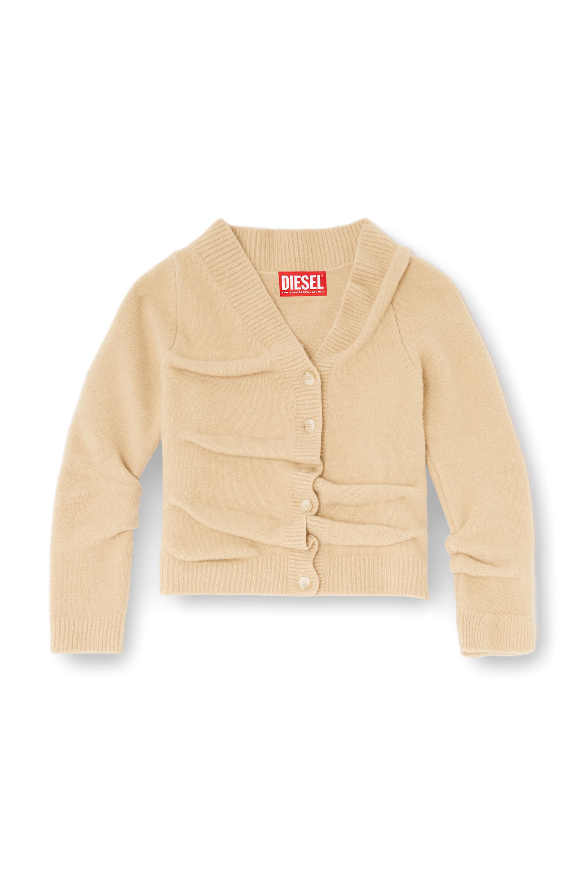 Diesel - M-AVA, Cardigan court en maille bouillie froiss&eacute;e Femme in Beige - 4