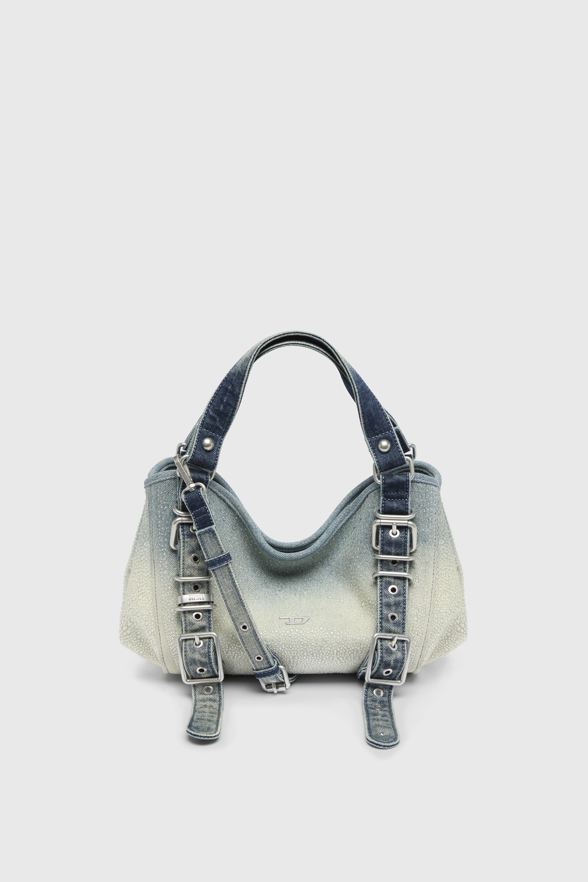 Diesel - D-ONE TOPHANDLE S, D-One-Sac small &agrave; poign&eacute;e sup&eacute;rieure en denim solaris&eacute; orn&eacute; de cristaux Femme in Bleu - 1