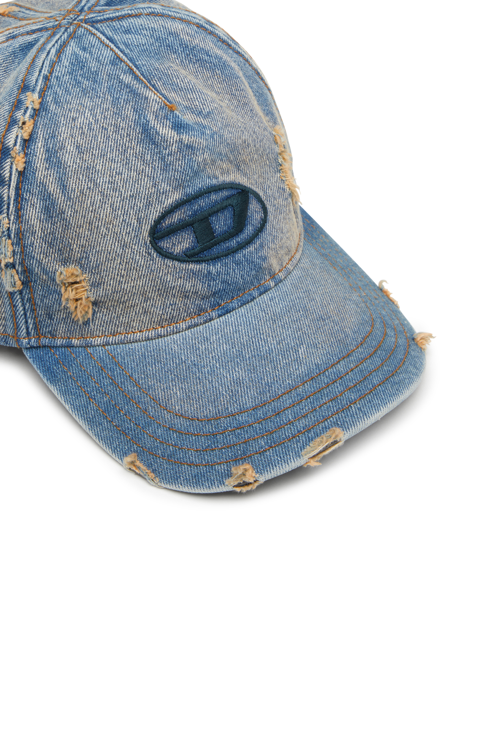 Diesel - C-ENIC, Casquette en denim avec détails effilochés et logo brodé Homme in Bleu - 3