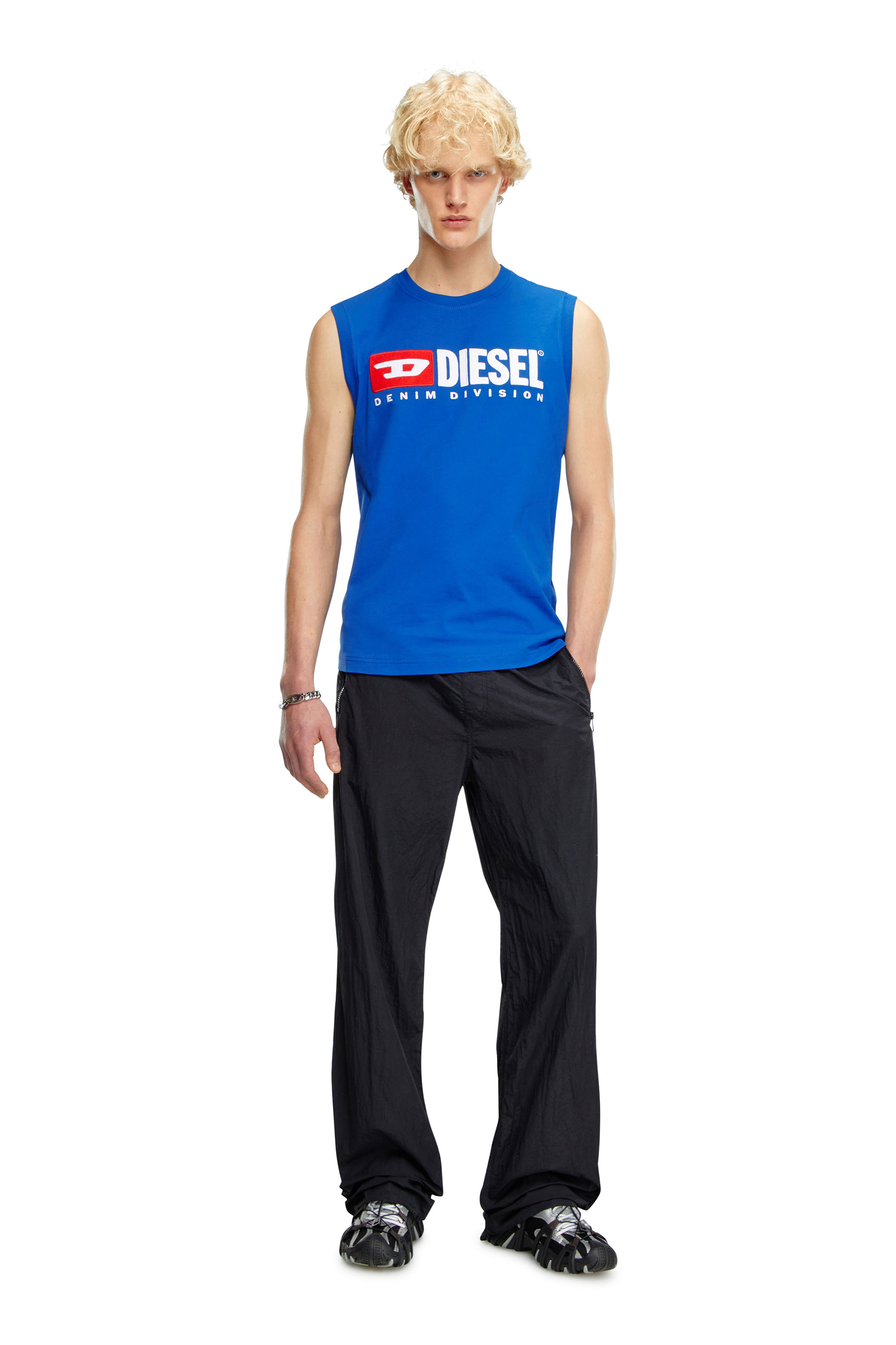 Diesel - T-ISCO-DIV, Man Tank top with chest logo print in Blue - Image 2