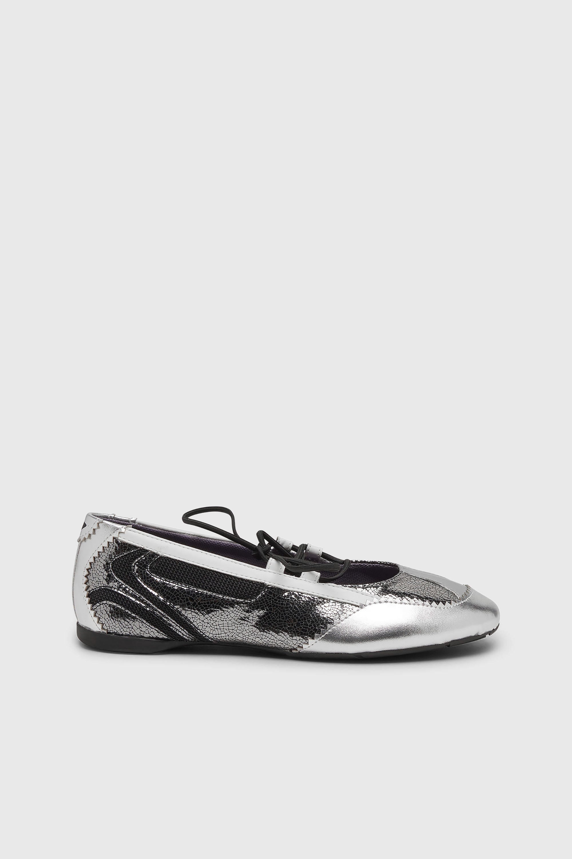 Diesel - D-MILE BALLERINA LACE UP W, D-Mile-Ballerines &agrave; lacets m&eacute;talliques Femme in Gris argent&eacute; - 1