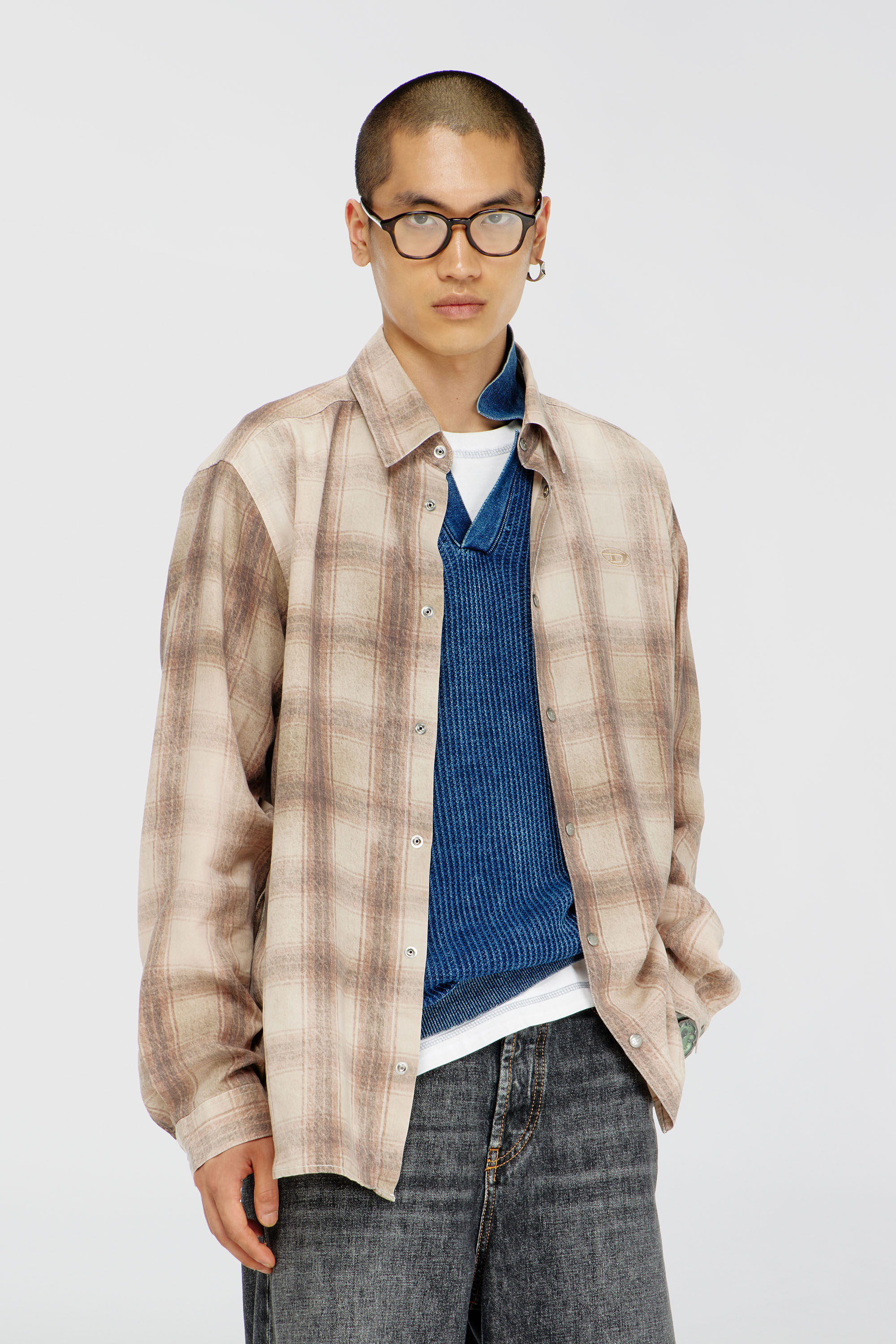 Diesel - S-SIMPLY-JMCM, Chemise &agrave; carreaux en tissu fluide Homme in Marron - 2