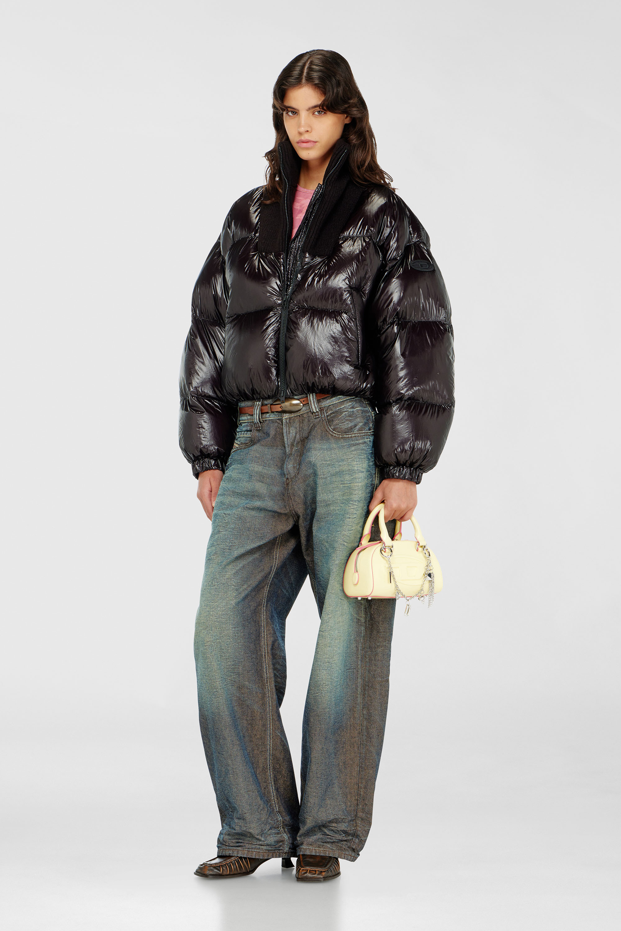Diesel - W-ARRIOR, Doudoune en ripstop avec col en maille Femme in Noir - 1