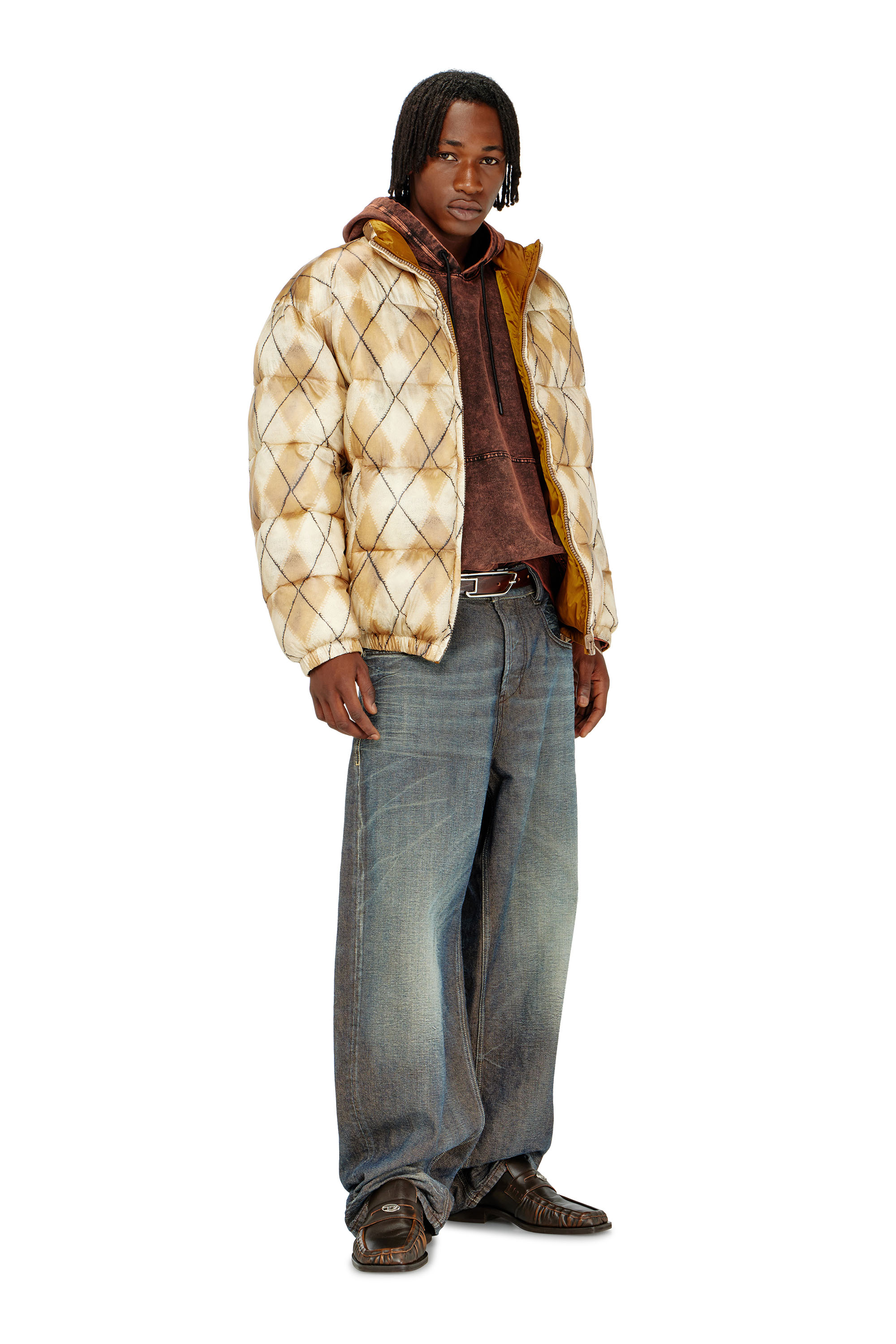 Diesel - S-BOXT-HOOD-TUK, Sweat &agrave; capuche effet denim trait&eacute; Homme in Marron - 1