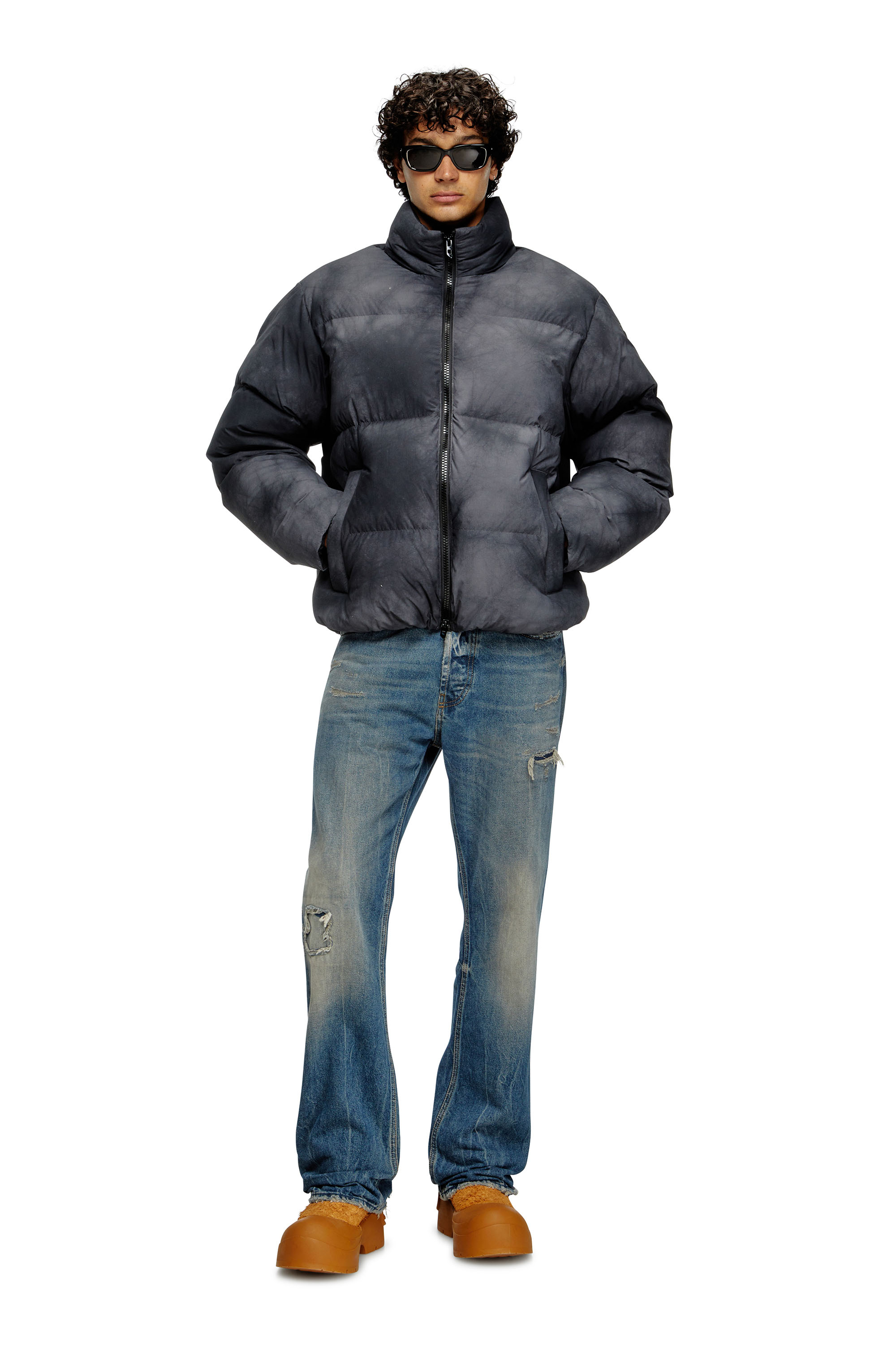 Diesel - W-RAVEEL, Veste doudoune à capuche en nylon effet irrégulier Homme in Noir - 2