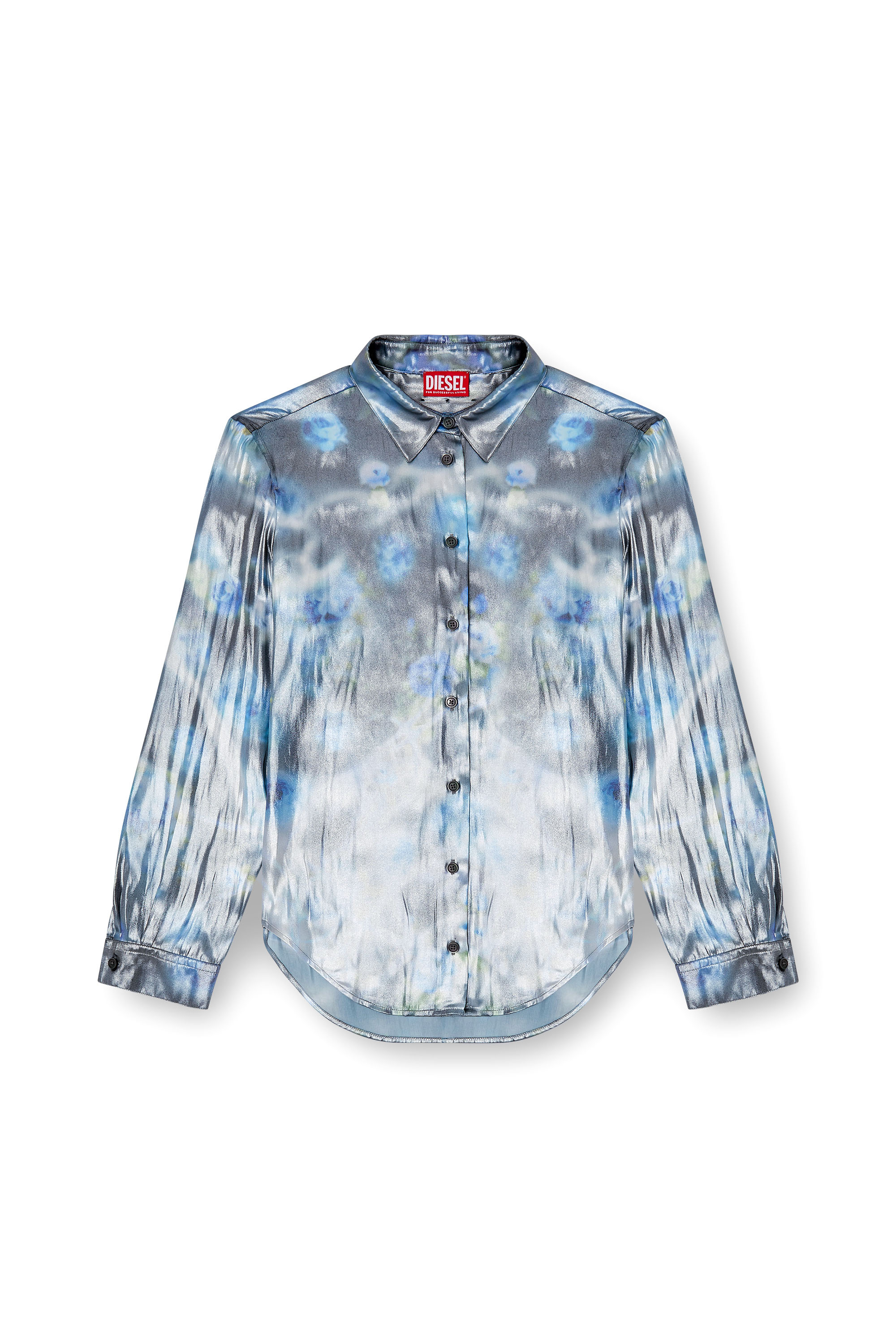 Diesel - C-RONOR-S2, Chemise métallique avec imprimé de roses floues Femme in Bleu - 3