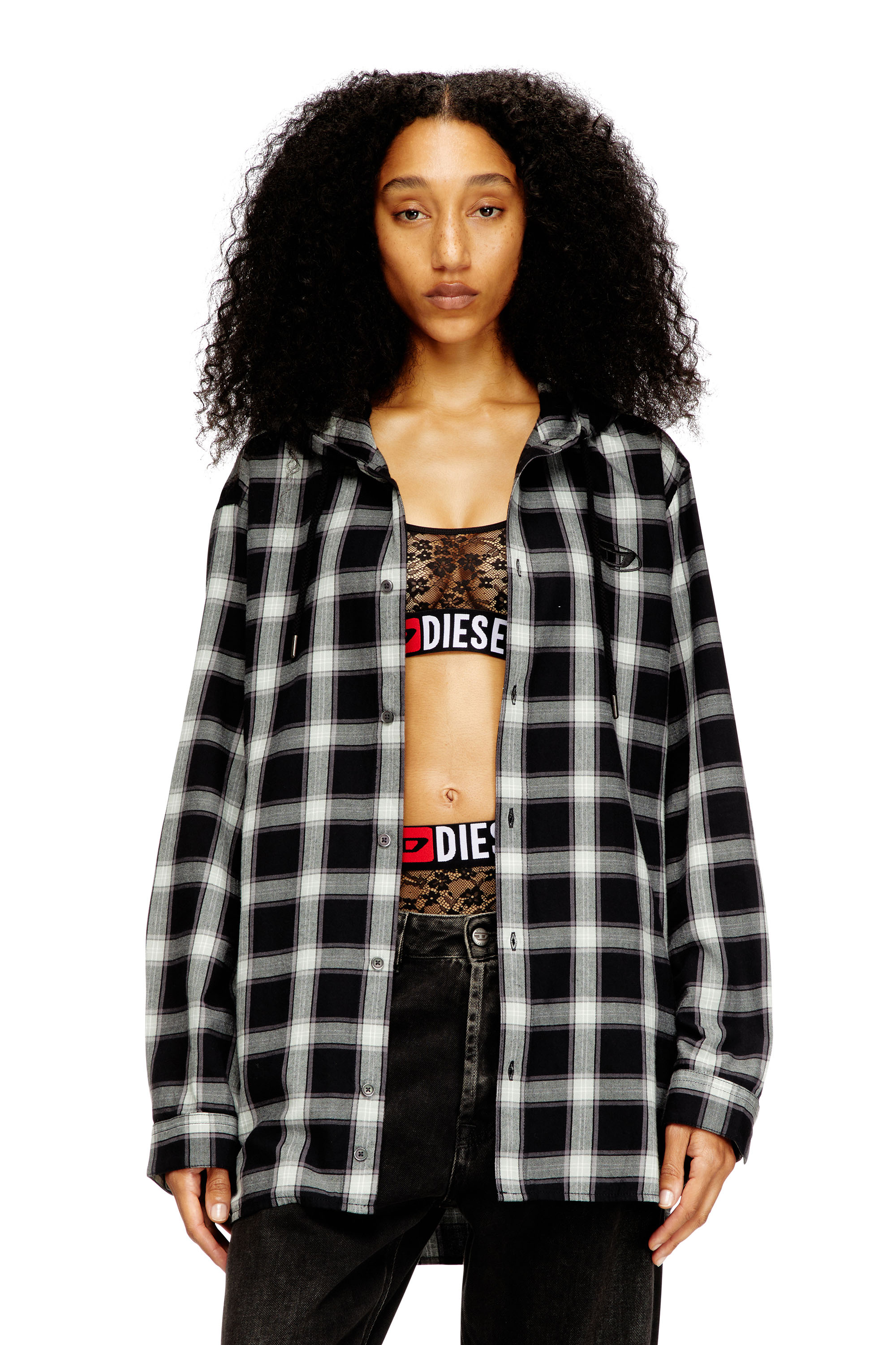 Diesel - UFSB-ORIBA, Brassière en dentelle avec élastique à logo Diesel Femme in Noir - 4