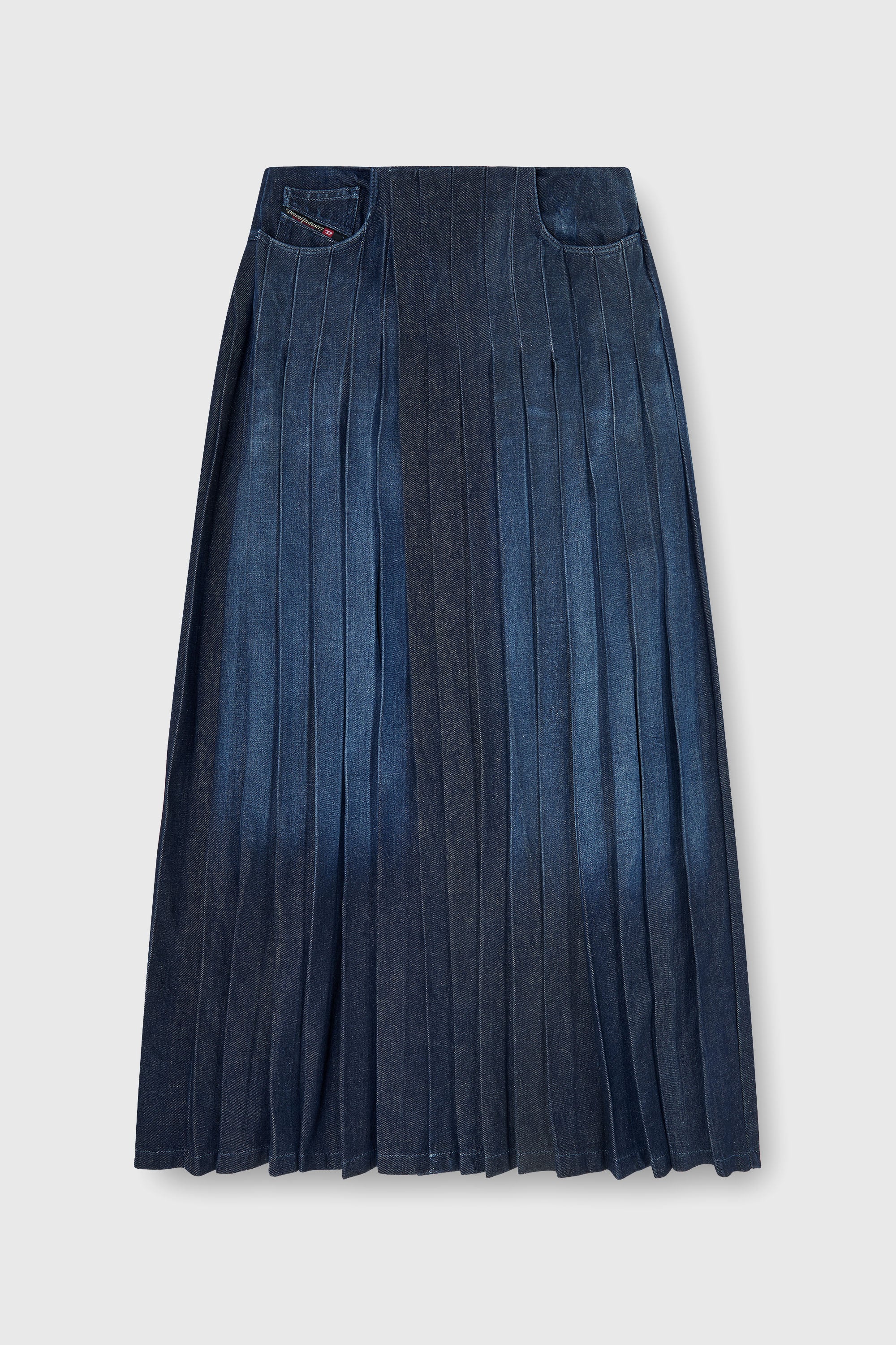Diesel - D-QUILTY-FSJ1, Jupe longue portefeuille en denim pliss&eacute; Mixte in Bleu - 2