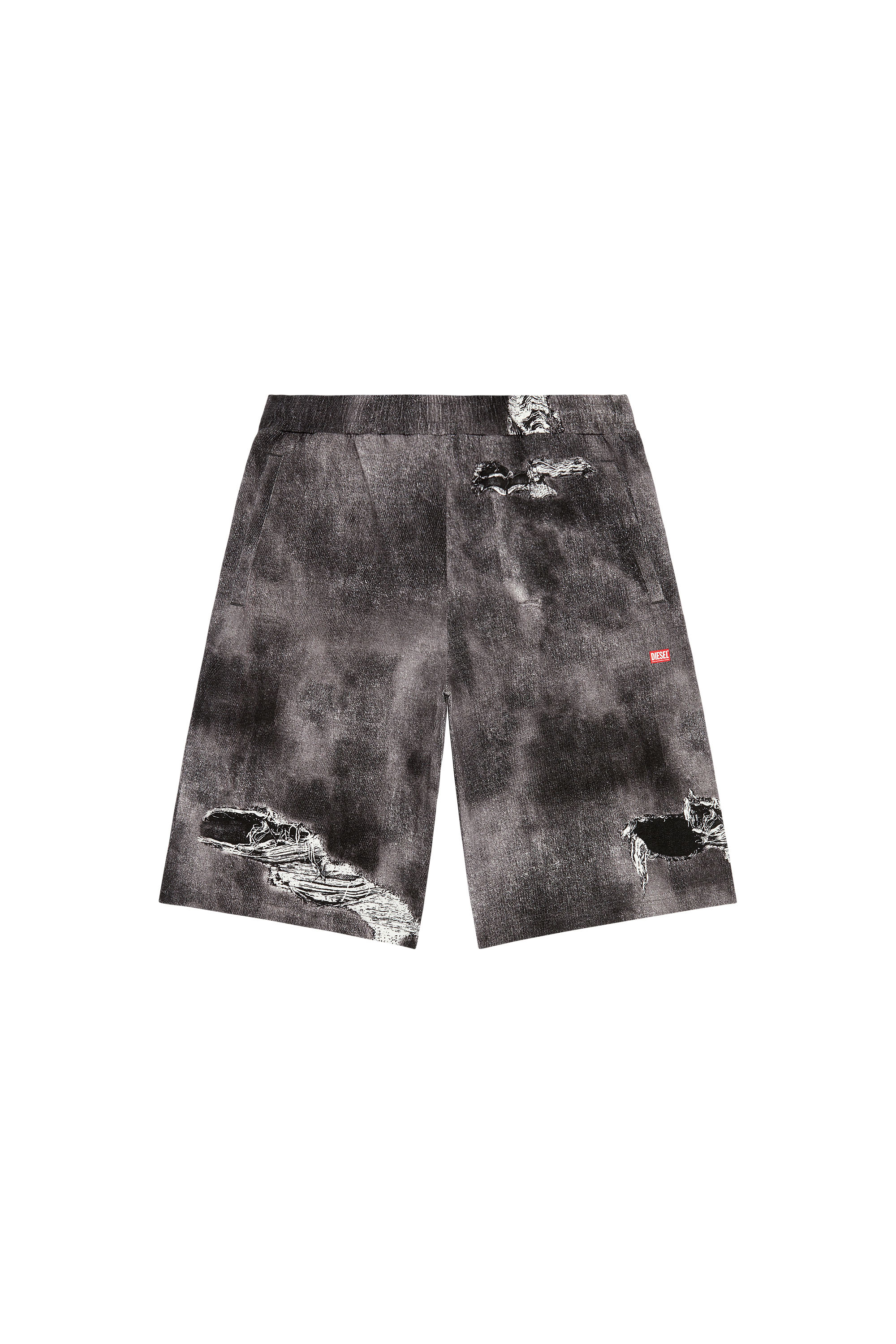 Diesel - P-STON-SHORT, Man Jersey shorts with denim print in Black - Image 3